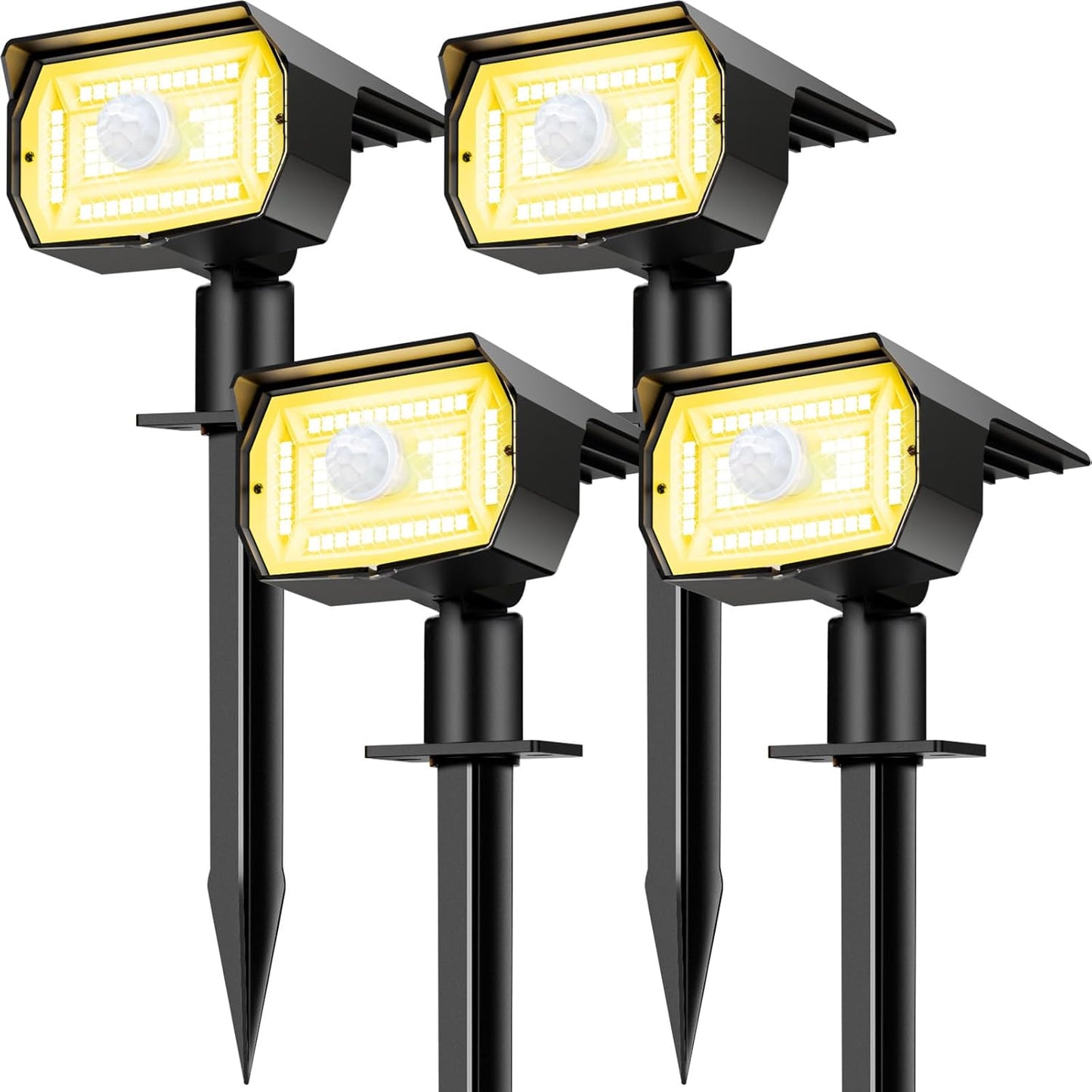 Solar Spot Lights Outdoor Motion Sensor with 3 Modes, [ 4 Pack/56 LED ] Solar Spotlights Outdoor Waterproof 2-in-1 Auto On/Off Landscape Lighting for Outside Yard Wall Garden Pathway, Warm White