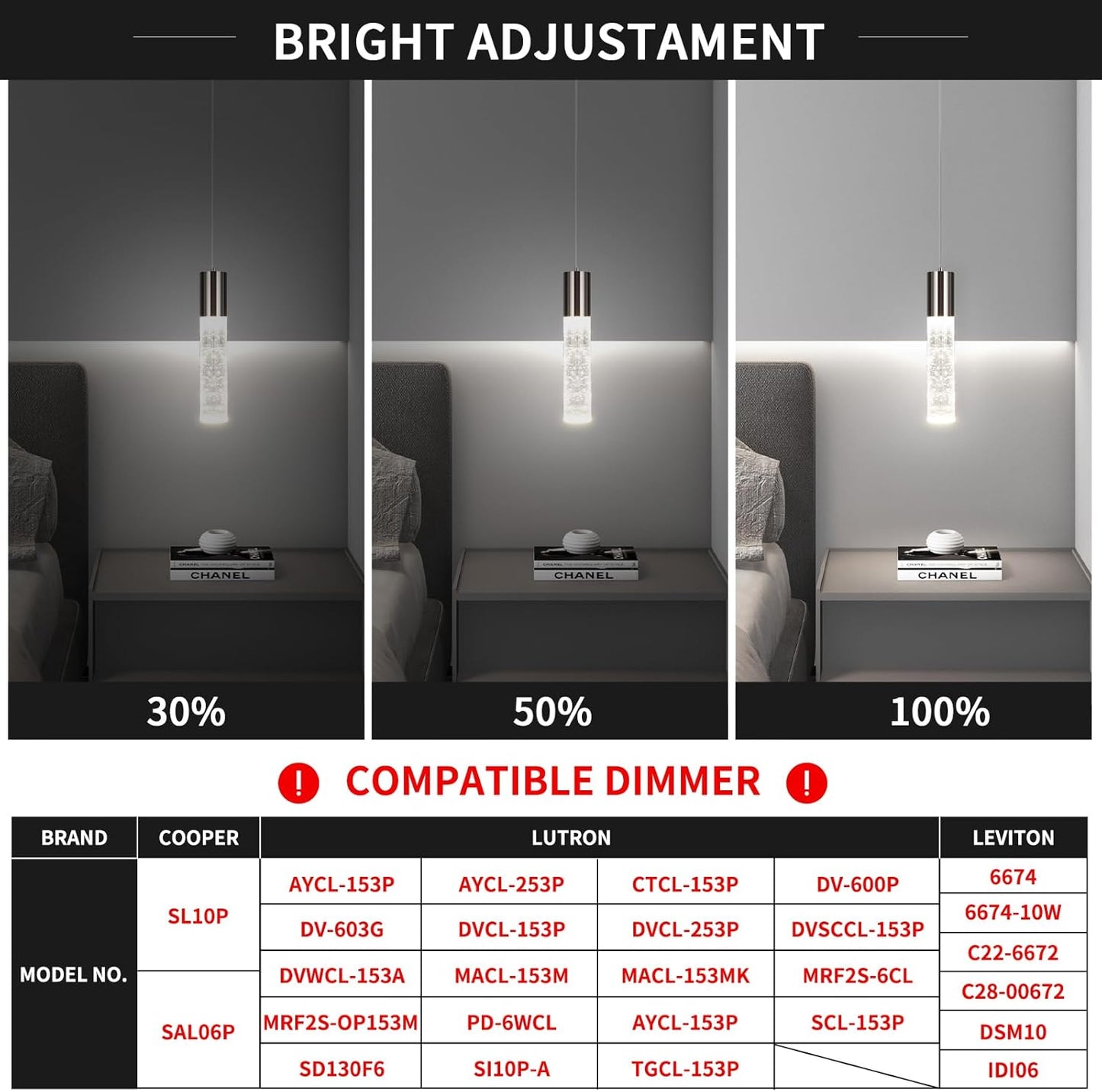 OKELI Modern Pendant Light,3Color LED Bubble Crystal Island Light Fixtures,Black Mini Pendant Lighting for Kitchen Island,Bar,6W,3000-6000K,ETL