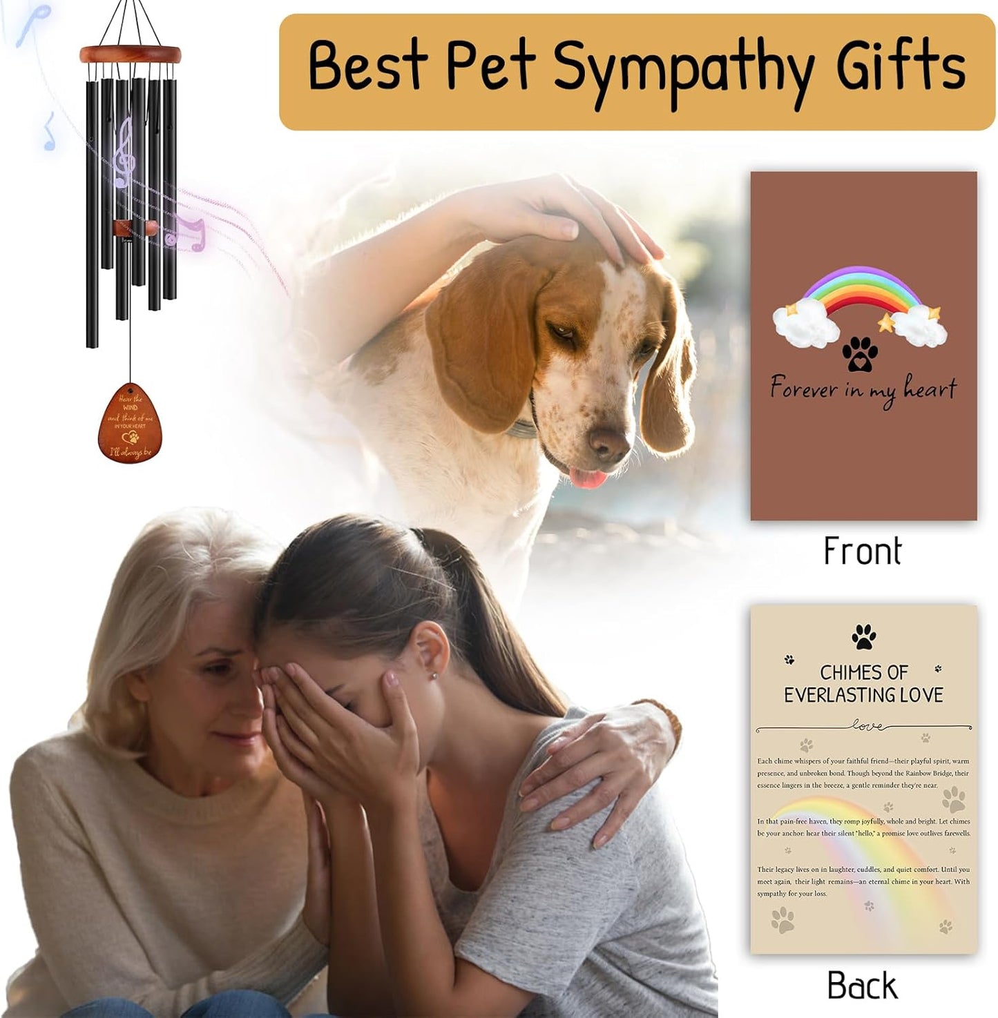 Pet Memorial Wind Chimes 26" - Dog Memorial Gifts for Loss of Dog, Dogs Remembrance Bereavement Gift, Pet Loss Sympathy Gifts (Design 3)