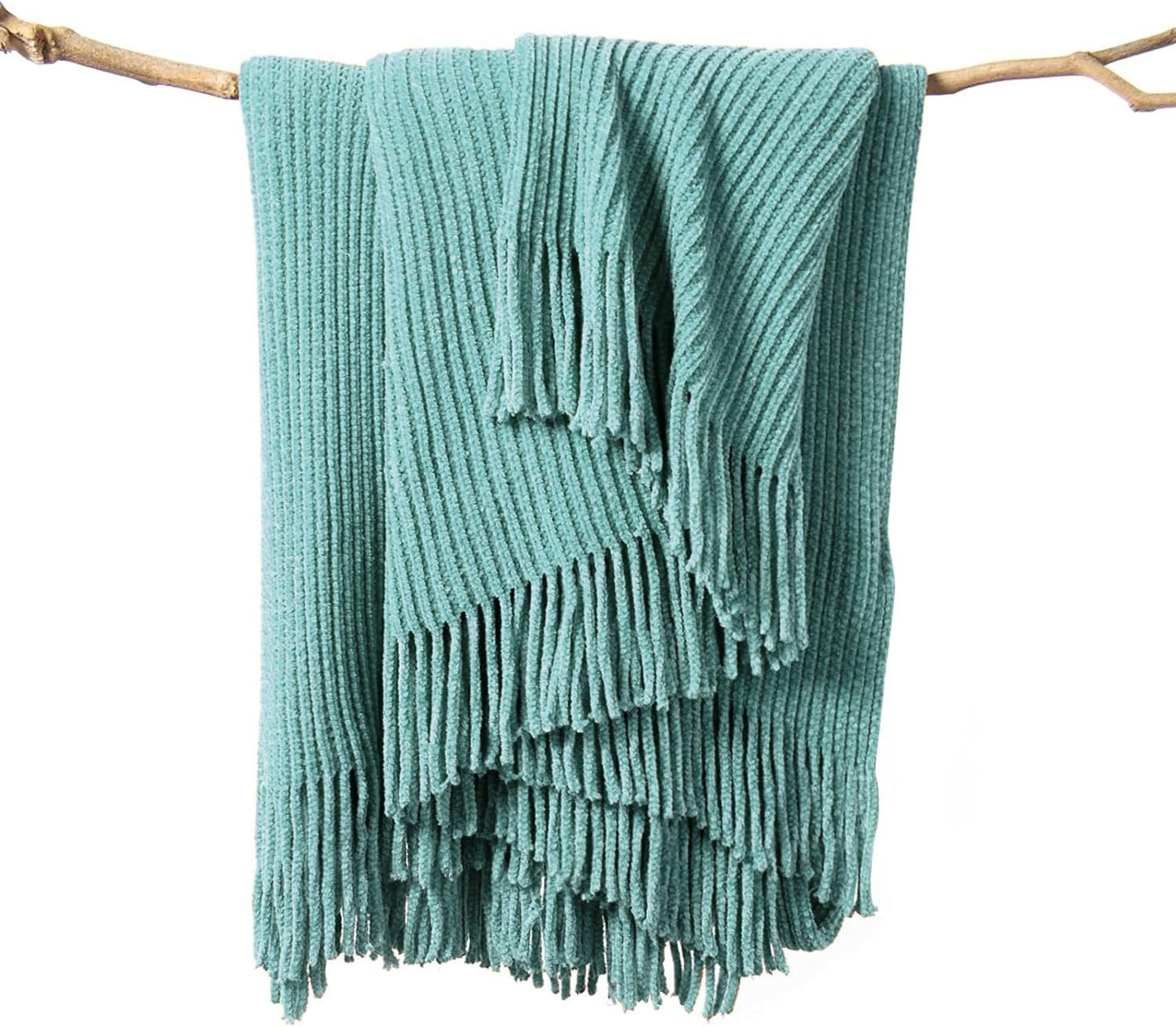 lifein Throw Blanket for Couch, Soft Boho Decor Bed Throw,Cozy Blue Chenille Knitted Small Farmhouse Lightweight Throw for Spring(Aqua,50 * 60")