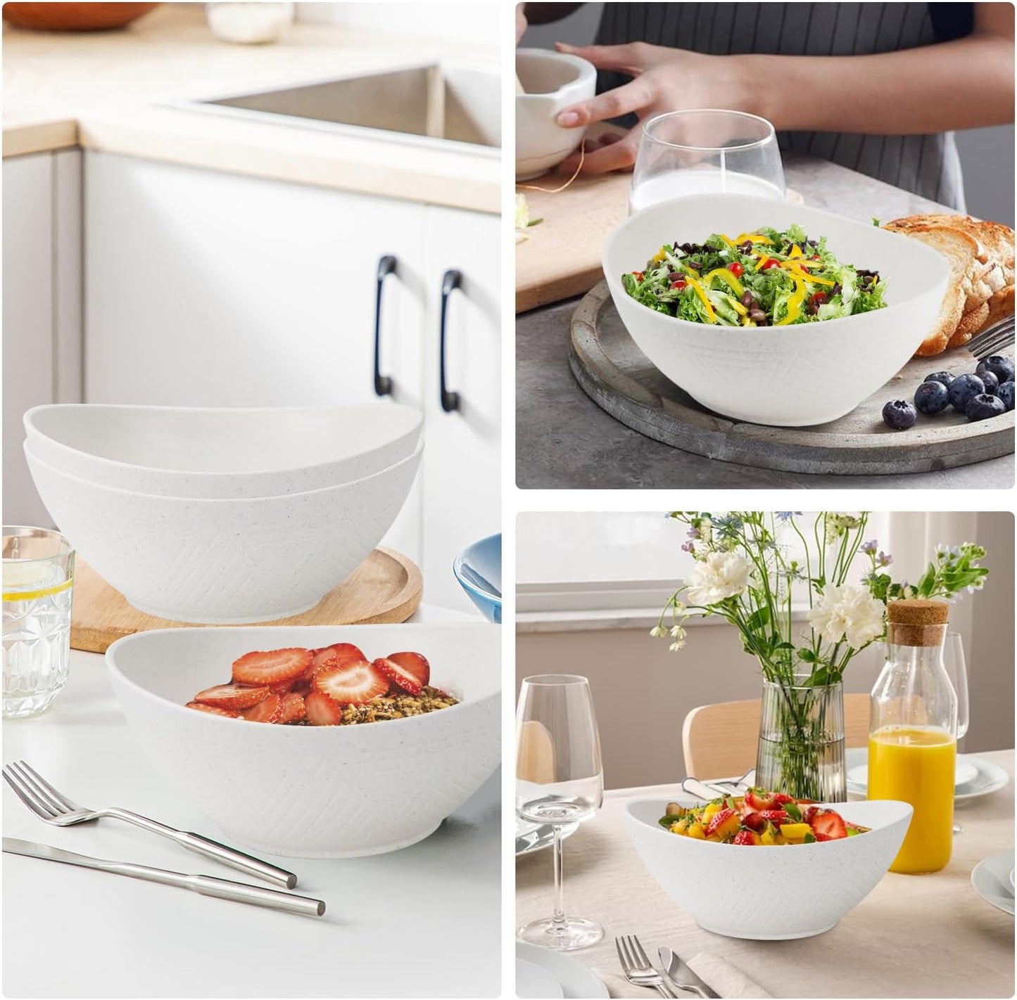 65oz Large Salad Bowls Ivory - Wheat Straw Salad bowls Set of 4 - Unbreakable Salad Bowls Dishware & Microwave Safe - BPA Free Bowls for kitchen,camping