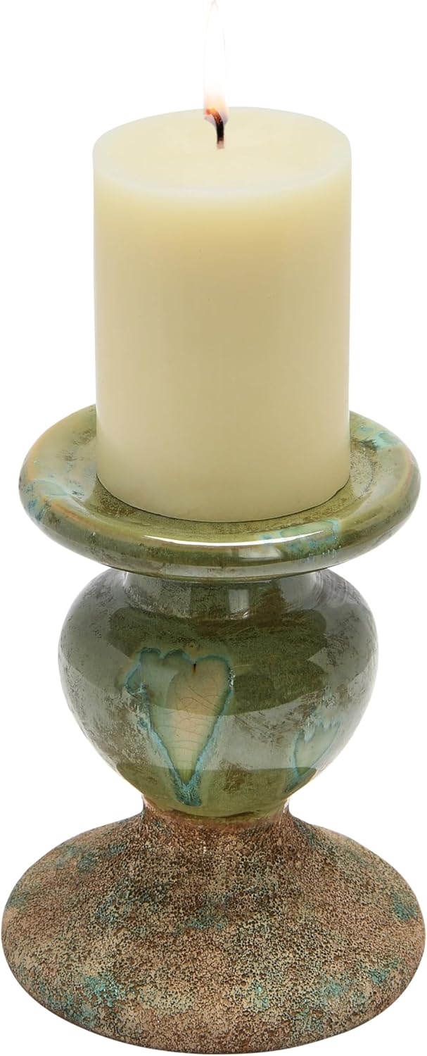 Creative Co-Op 2-Tone Sculptural Terracotta Pillar Candle Holder, Distressed Green