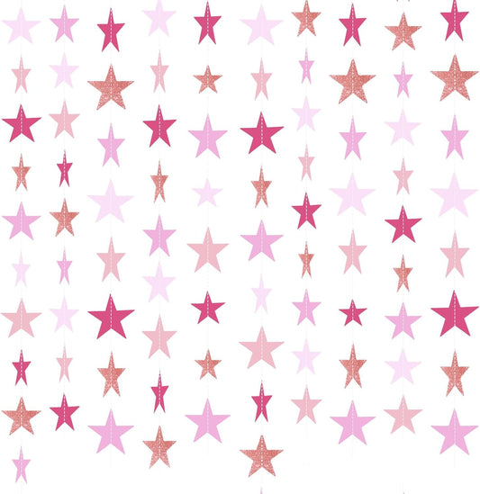 Patelai Glitter Star Garland Banner Decor 130 Feet Star Hanging Bunting Banner Twinkle Backdrop for Homecoming Classroom Wedding Birthday Halloween Christmas Party Supplies(Pink,Purple)