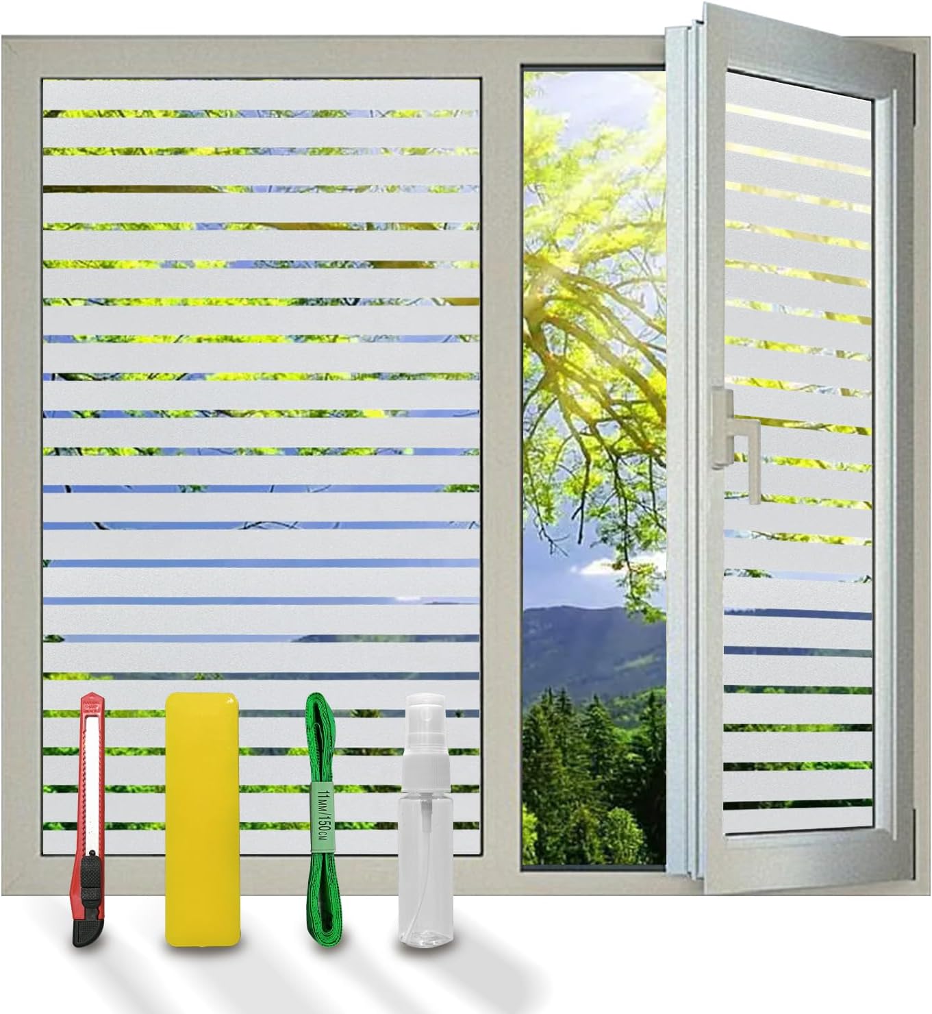 Window Privacy Film with Installation Tools, with Installation, Static Cling, Anti UV, Heat Control, Ideal for Home Shower Office Glass Door (Stripes Pattern, 35.4X157.4Inch)