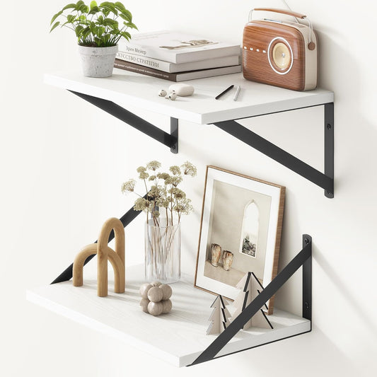 Fun Memories 10 Inch Deep Floating Shelves, White Floating Shelf 16 Inch Long, 16" W x 10" D Wall Shelves Set of 2, Deep Shelves for Books, Wide Floating Shelves for Bahtoom, Living Room, Kitchen