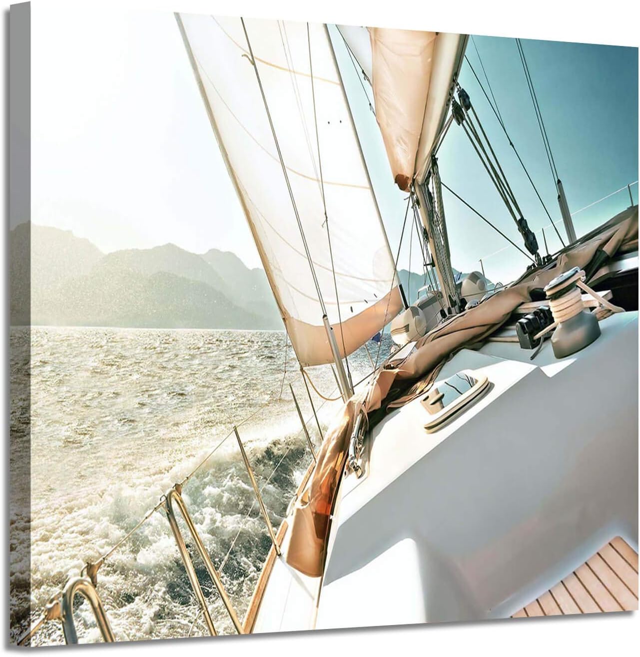 ARTISTIC PATH Sailboat Picture Seascape Wall Art: Nautical Artwork Print on Canvas Painting for Bedrooms (16" W x 11" H,Multi-Sized)