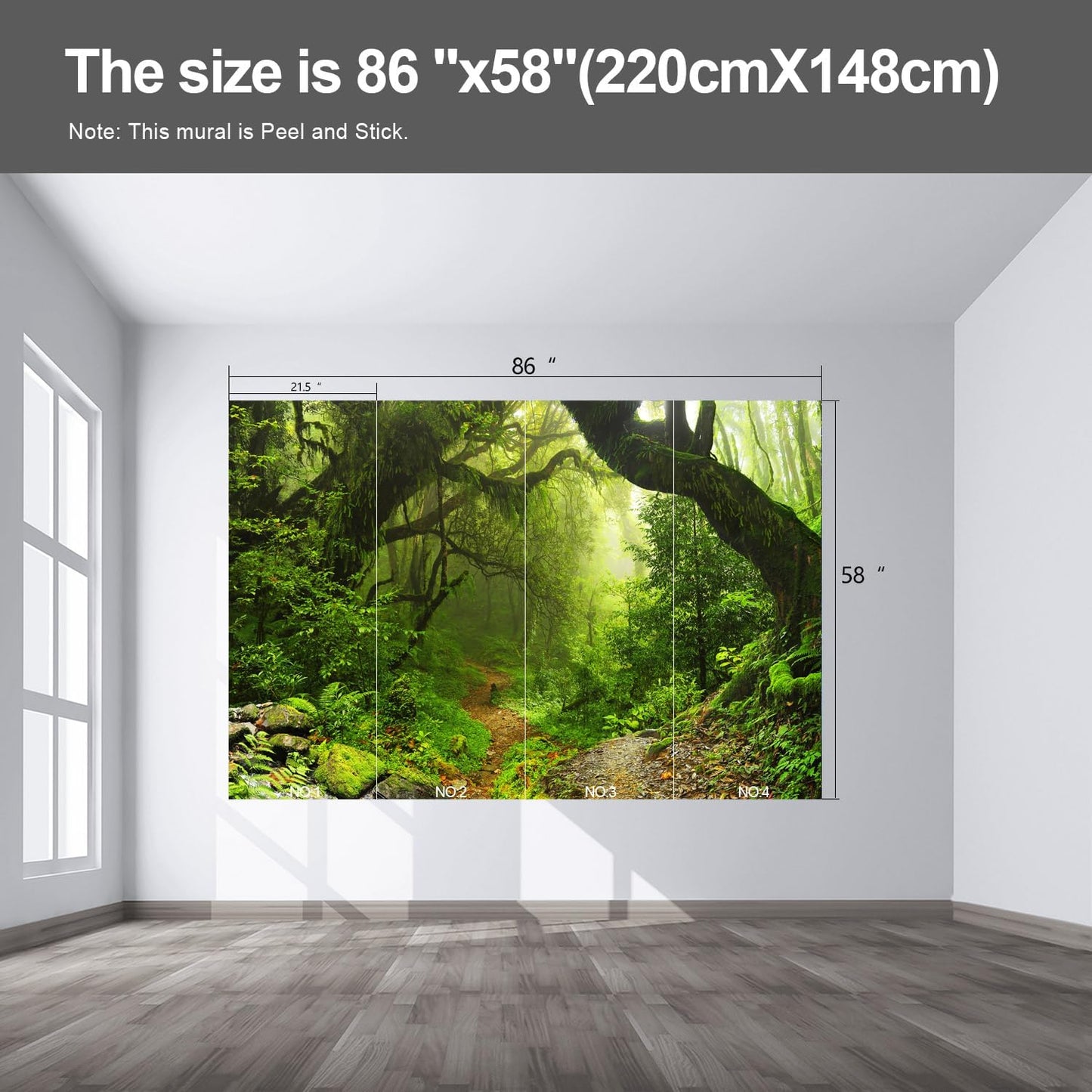 Forest Landscape Wall murals Woodland Tree Peel and Stick Wallpaper for Bedroom Living Room - 58"x86"