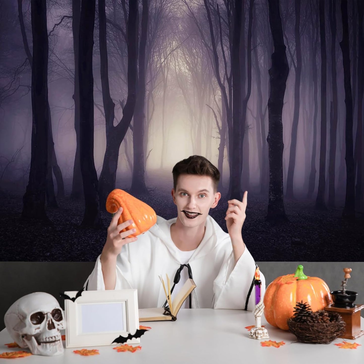 Mocsicka Halloween Photo Backdrop Misty Woods Dark Gloomy Forest Witch Wizard Party Background Halloween Night Ghost Photography Backdrops (8x6ft)