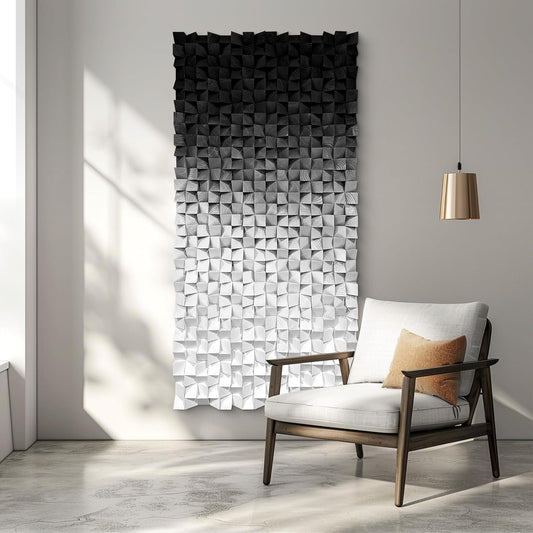 LIUZEYUE - Wooden Block Stereoscopic Painting Geometric Modeling Wall Decoration 3D Wooden Artwork Living Room Bedroom Background Wall Office Decoration Black and White Gradient 35.4"x70.8"