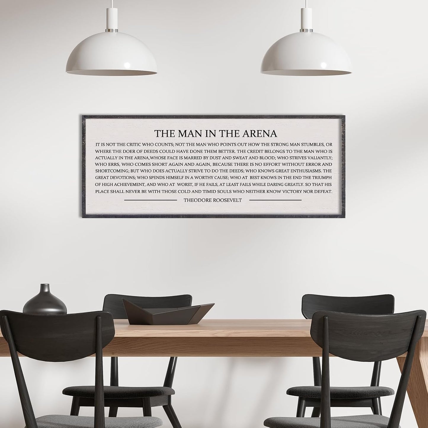 LuZhiQiang The Man in the Arena Wall Decor 40''x15'' Inspirational Quotes Office Wood Framed Sign Rustic Home Motivational Art For Man Entrepreneur Morden Living Room Wall Hanging Decor (Black)