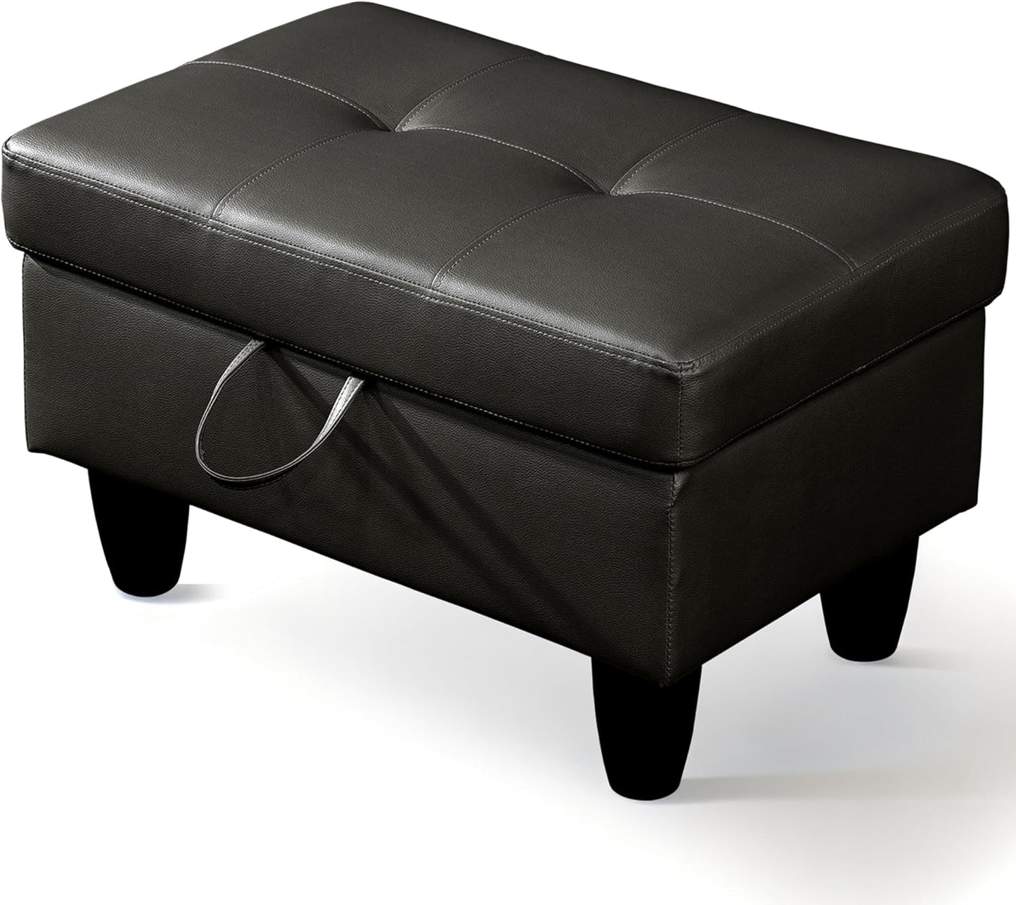 Ottoman Rectangular Storage Ottoman Bench, Faux Leather Footrest, Coffee Table, Stool Footstool with Hinged Lid for Living Room, Bedroom, Entryway, Black, 28.5"x19"x17.5"