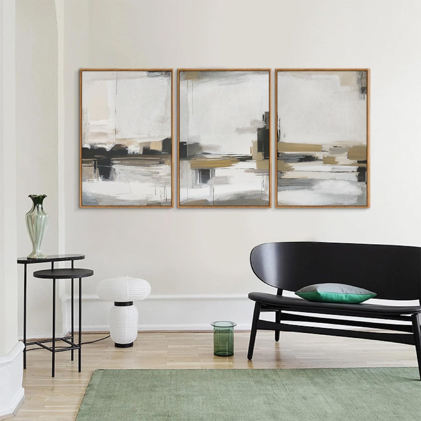 SIGNINART Beige Abstract Framed Canvas Wall Art Set, Black and White Textured Art Prints, Paint Strokes Minimalist Shapes Wall Decor, Neutral Modern Art Paintings for Living Room, Bedroom, Office 16"x24"x3