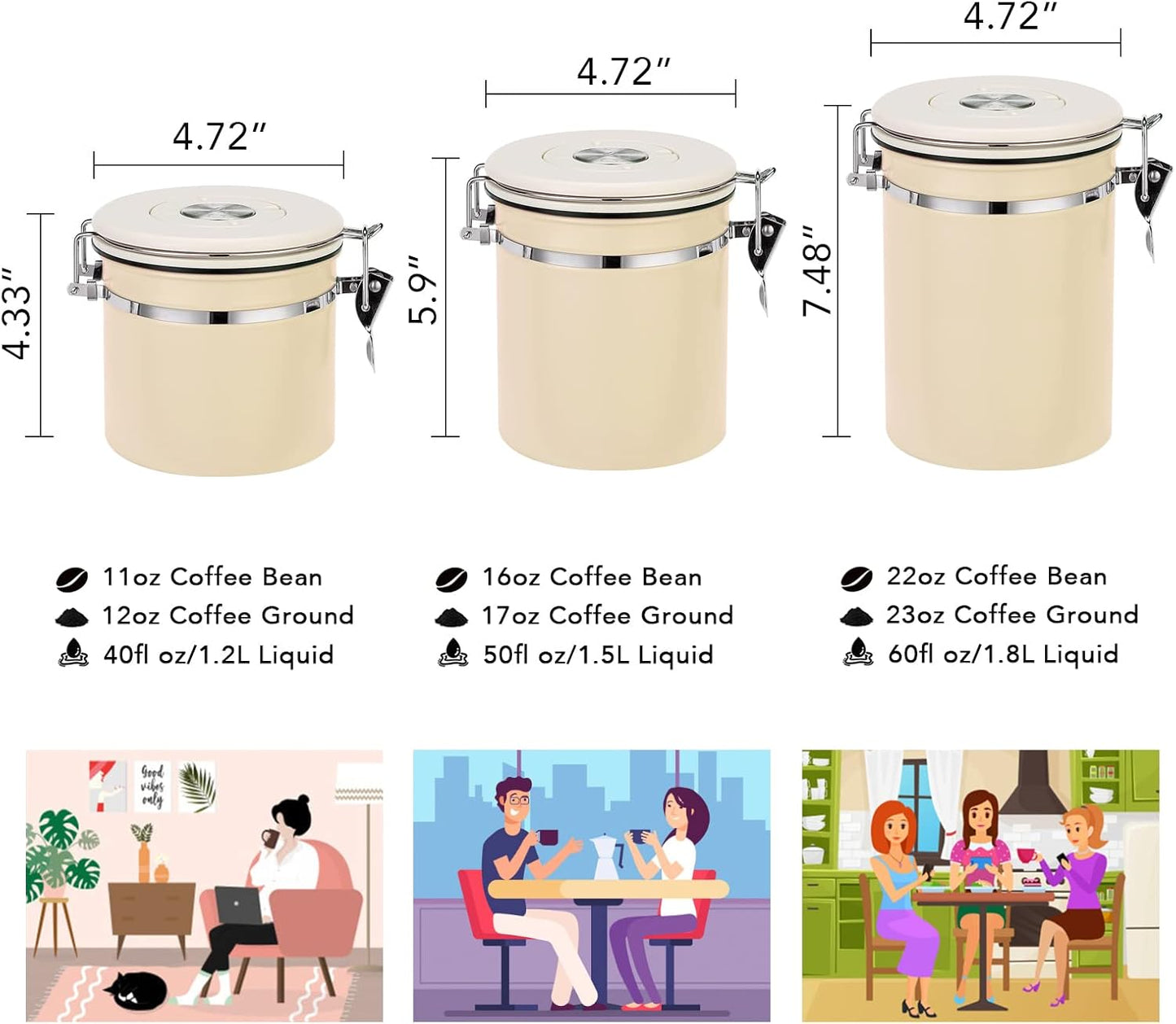 ShanSon Coffee Canister Airtight Coffee Container Stainless Steel Coffee Bean Storage Container with CO2 Release Valve and Scoop Coffee Canister for Beans,Grounds,Sugar,Flour,Tea,Cereal,22OZ,Brown