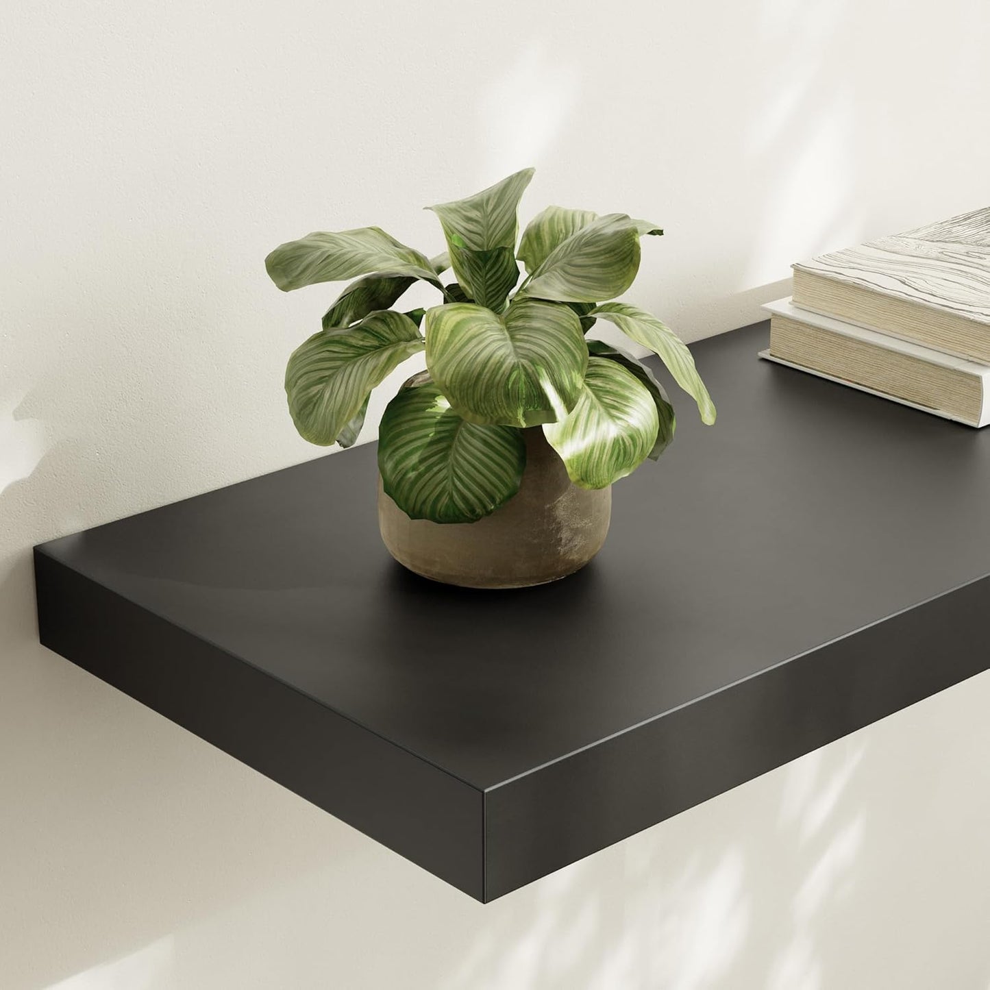 Large Floating Shelves for Wall Set of 3 Wooden Wall Shelves 24 in x 12.75 in x 2 in Room Decor Long Shelf with Invisible Wall Mount Bracket for Bedroom Kitchen Living Room Black