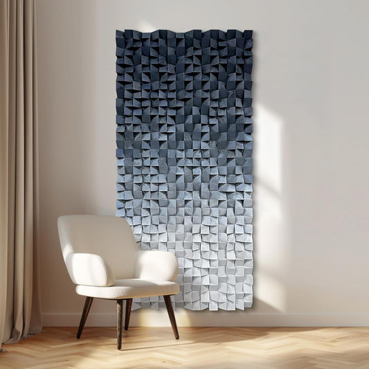 LIUZEYUE - 3D wooden block decoration painting art wall decoration 3D wooden background wall living room bedroom study (blue gray gradient) 23.6 "x 47.2"