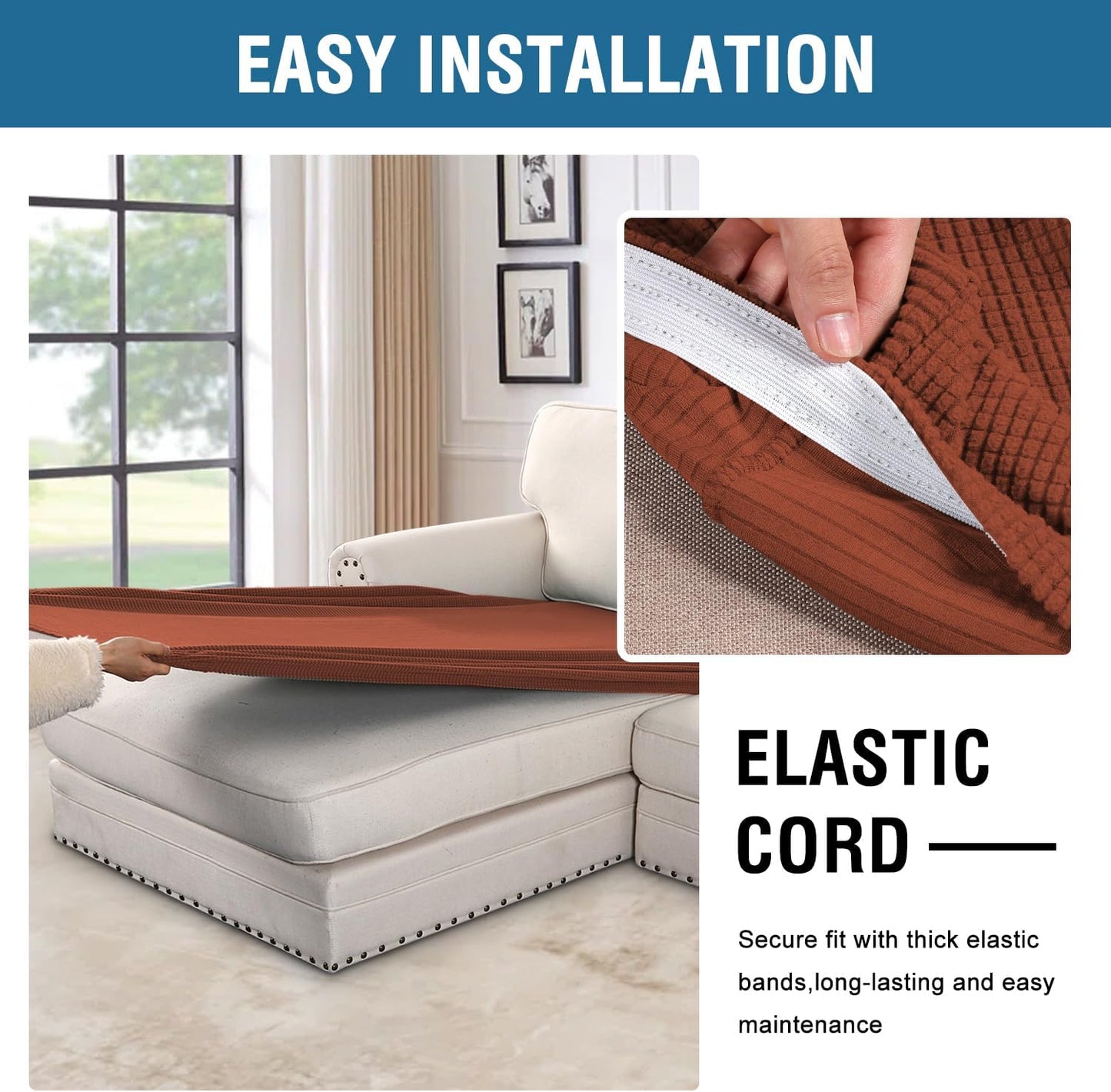 H.VERSAILTEX Super Stretch Individual Chaise Cover Sectional Couch Covers for L Shaped Sofa Both Left/Right Featuring Thick Jacquard Textured Twill Fabric (1 Piece Chaise Cover, Rust)