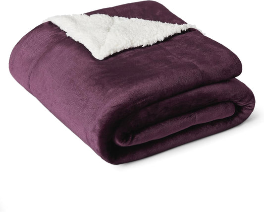 Amazon Basics Reversible Sherpa Throw Blanket, Plum, 50"x60"