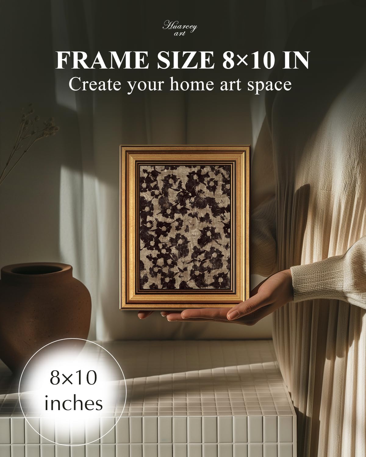 HUARCEY Gold Framed Vintage Wall Art for Living Room, Flowers Painting Prints Shelf Decor for Kitchen, Aesthetic Bedroom Wall Art, Christmas Gifts for Friends or Family (Crushed Flower - 8"x10")