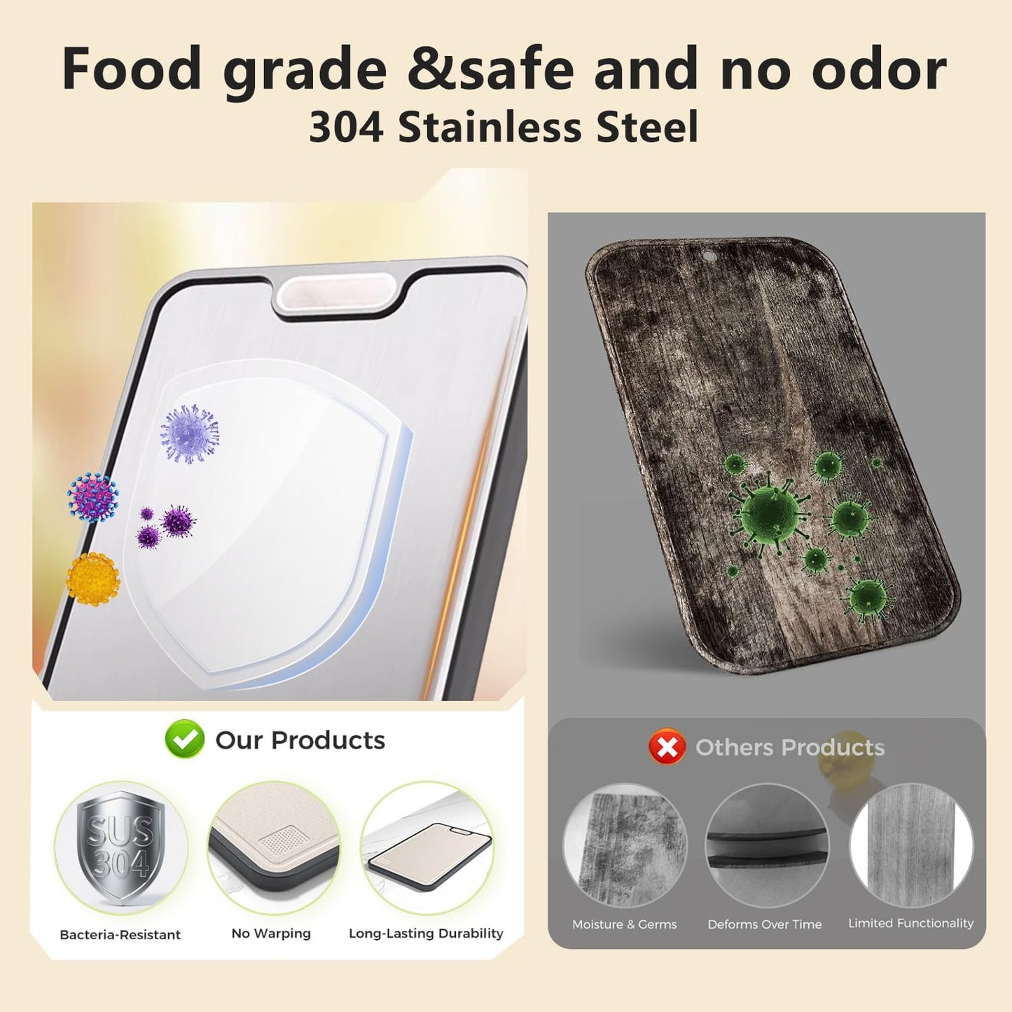 FIRE HIVE Kitchen Stainless Steel Cutting Board,Double-Sided Multi-Functional Cutting Boards,Large Cutting Board Made of Stainless Steel & Platycodon, 16*11 inches Safe Kitchen Cleaning Cutting Boards