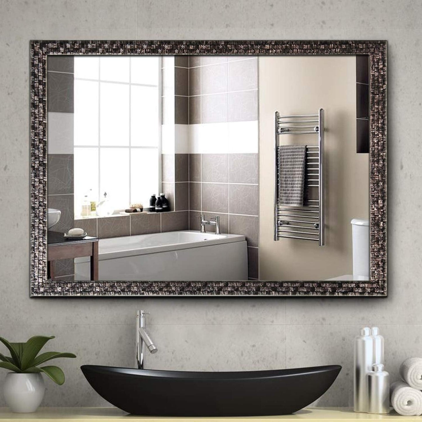 Bathroom Wall Mirror, Decorate Bathroom Mirrors for Wall, Rectangle Modern Bathroom Wall Mounted Mirror Vertical or Horizontal Hanging for Living Room (Black 24“ X 40")