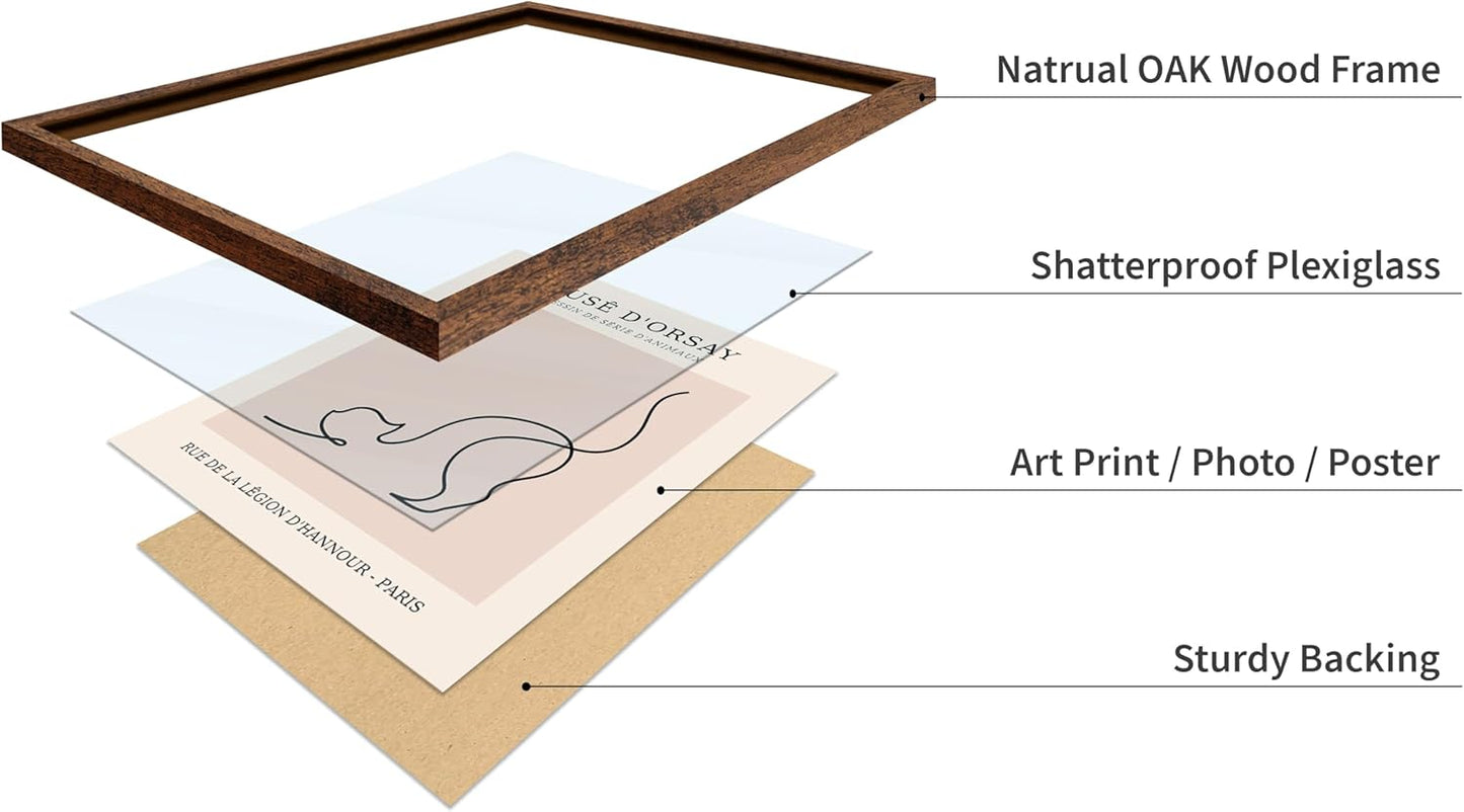 Poster Master Vintage Poster - Retro One Line Cat Drawing Print - Cat Art - Minimal Gift for Men, Women, Animal Lover - Abstract Wall Decor for Home, Office, Bedroom, 16x20 Brown Framed