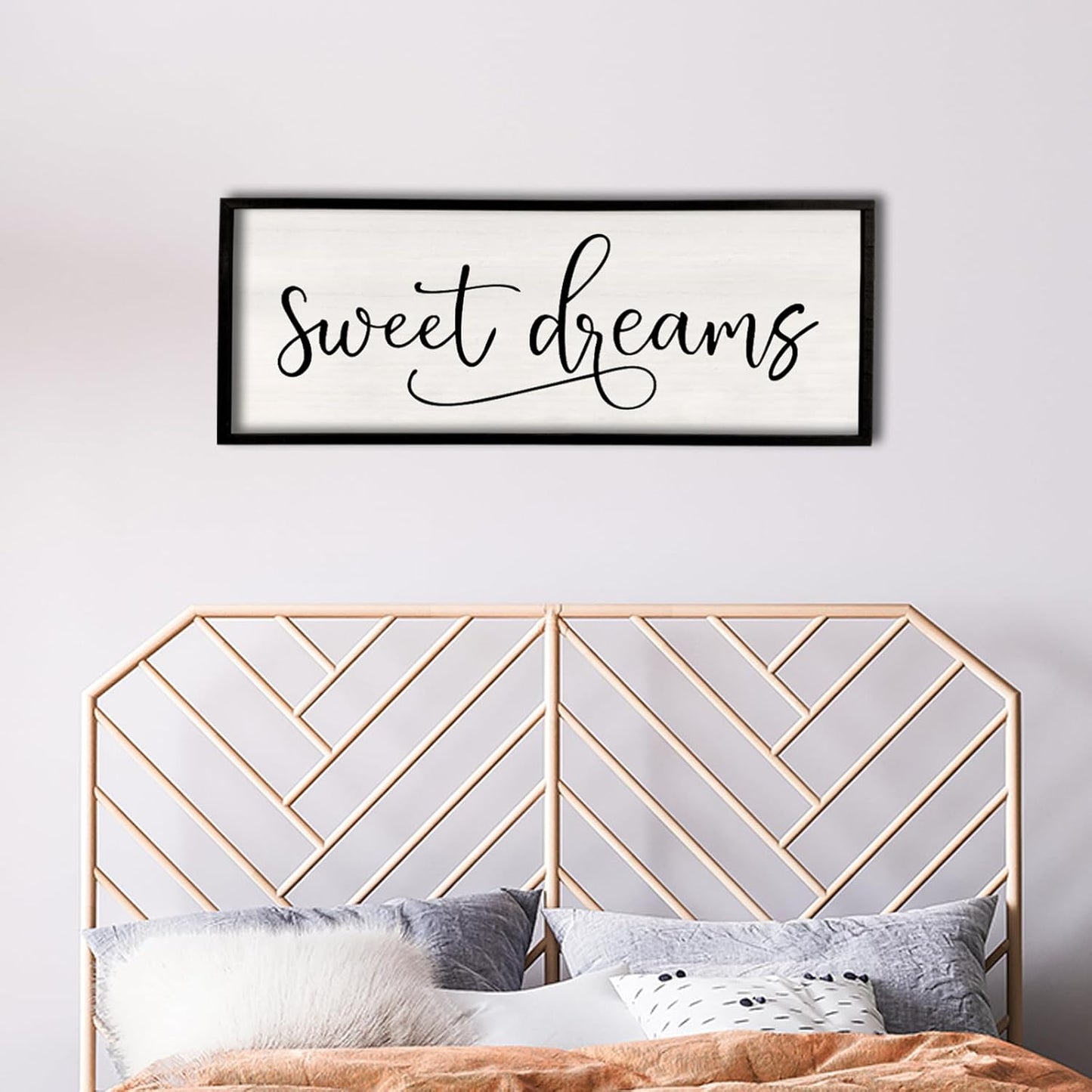 comurdyo Sweet Dreams Wall Decor Above Bed Sign 40" x 15" Master Bedroom Wooden Antique Framed Large Rustic Farmhouse Guest Room Beautiful Simple Hanging Plaque Over Bed Wall Art (Black)