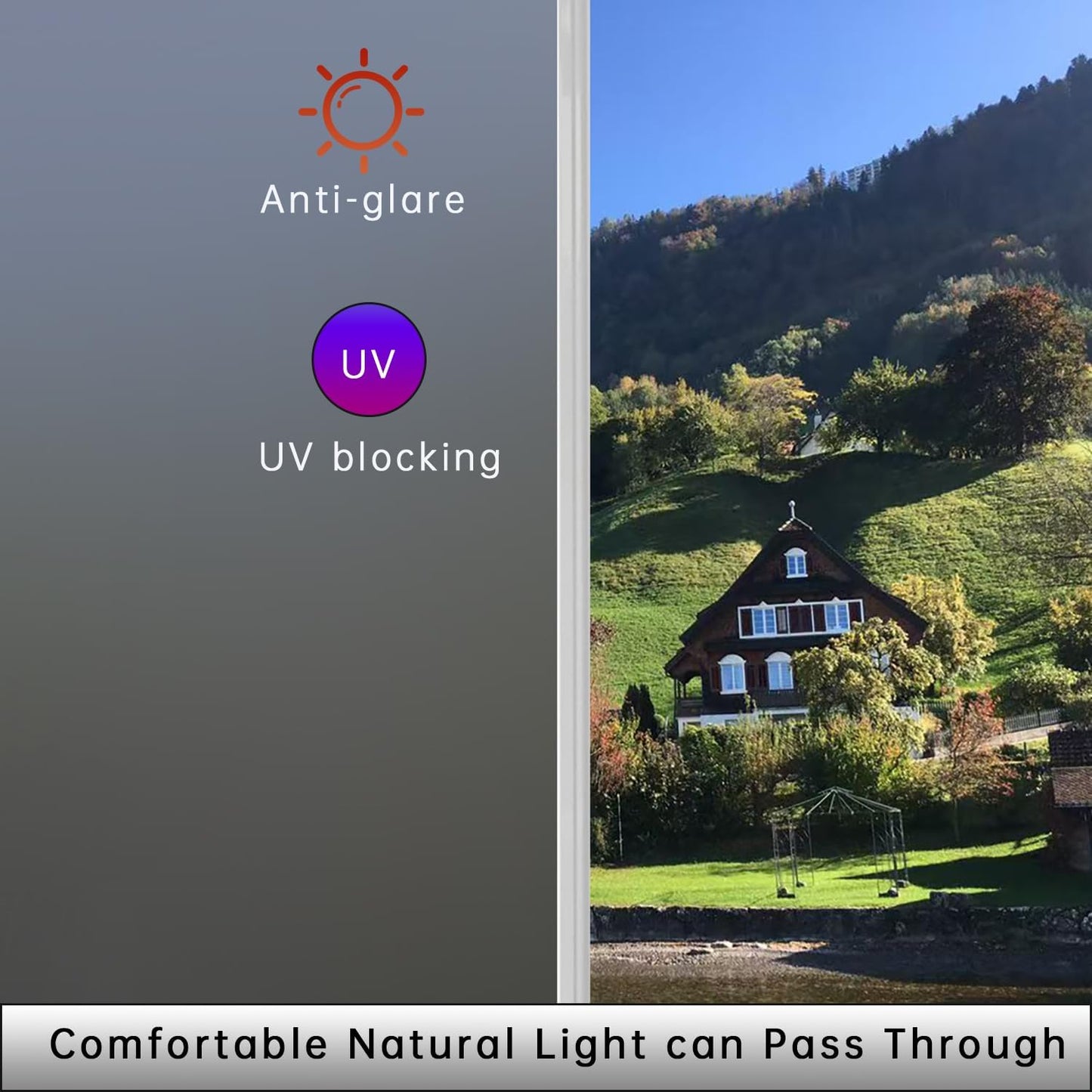 Frosted Glass Window Privacy Film Decorative, Bathroom Privacy Film for Glass Windows Cover, Static Cling, Removable, Reusable, Anti-UV, Anti-Glare, Heat Blocking,Gray,17.5X196.9Inch