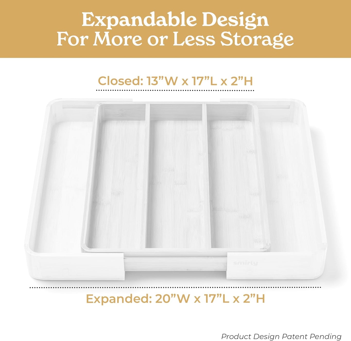 SMIRLY Silverware Drawer Organizer – Bamboo Kitchen Drawer Organizer, Adjustable Utensil Holder and Cutlery Tray, Drawer Dividers for Flatware and Kitchen Utensils