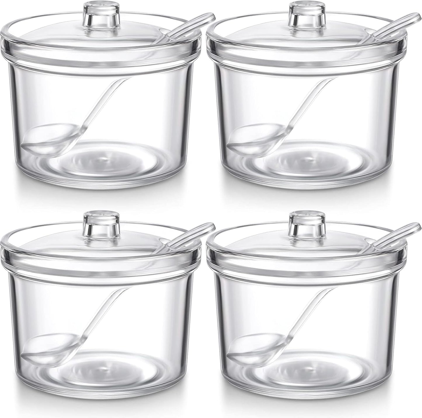 Patelai 4 Pieces Sugar Bowl Acrylic Clear Sugar Bowl with Lid and Salt Spoon Storage Jar with Airtight Lid for Salt, Tea, Spices, Herbs, Condiments(7.1 oz)
