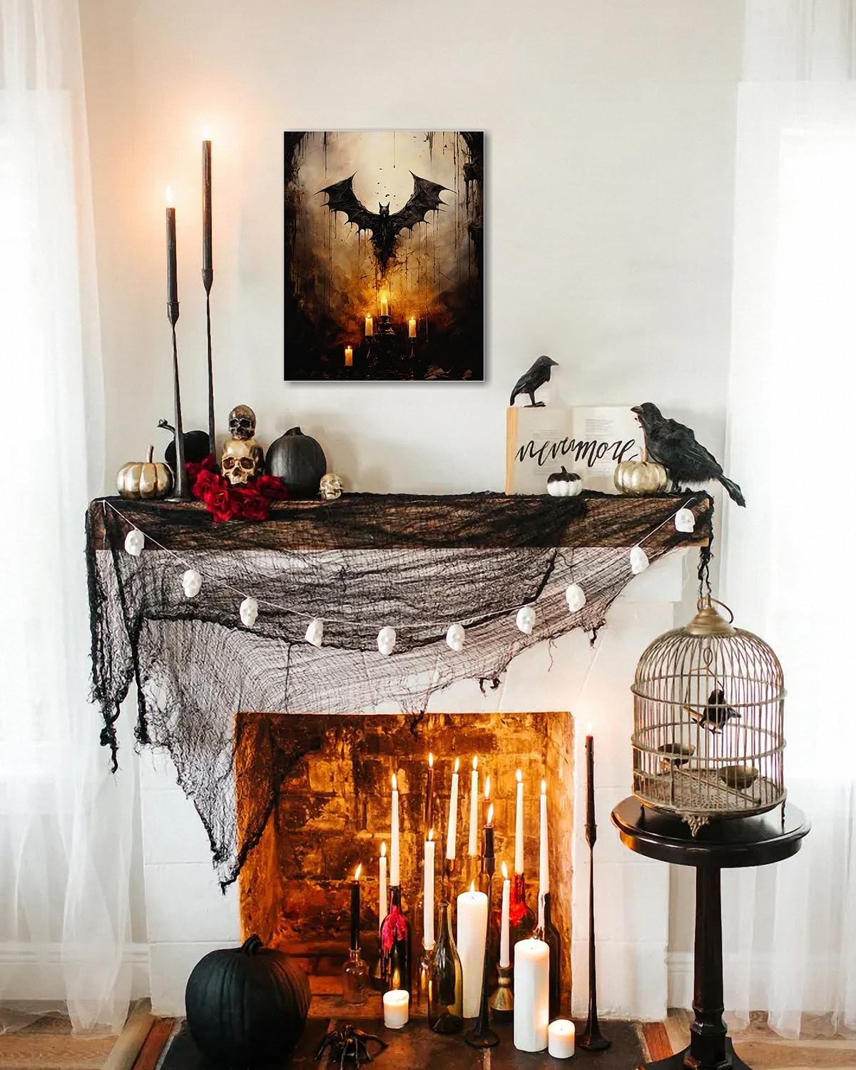 AbcCustomize Halloween Canvas Wall Art - Vintage Moody Bat Poster, Gothic Dark Academia Wall Decor, Spooky Halloween Decor for Farmhouse & Cottage, Fall Decorations Indoor for Living Room & Bedroom