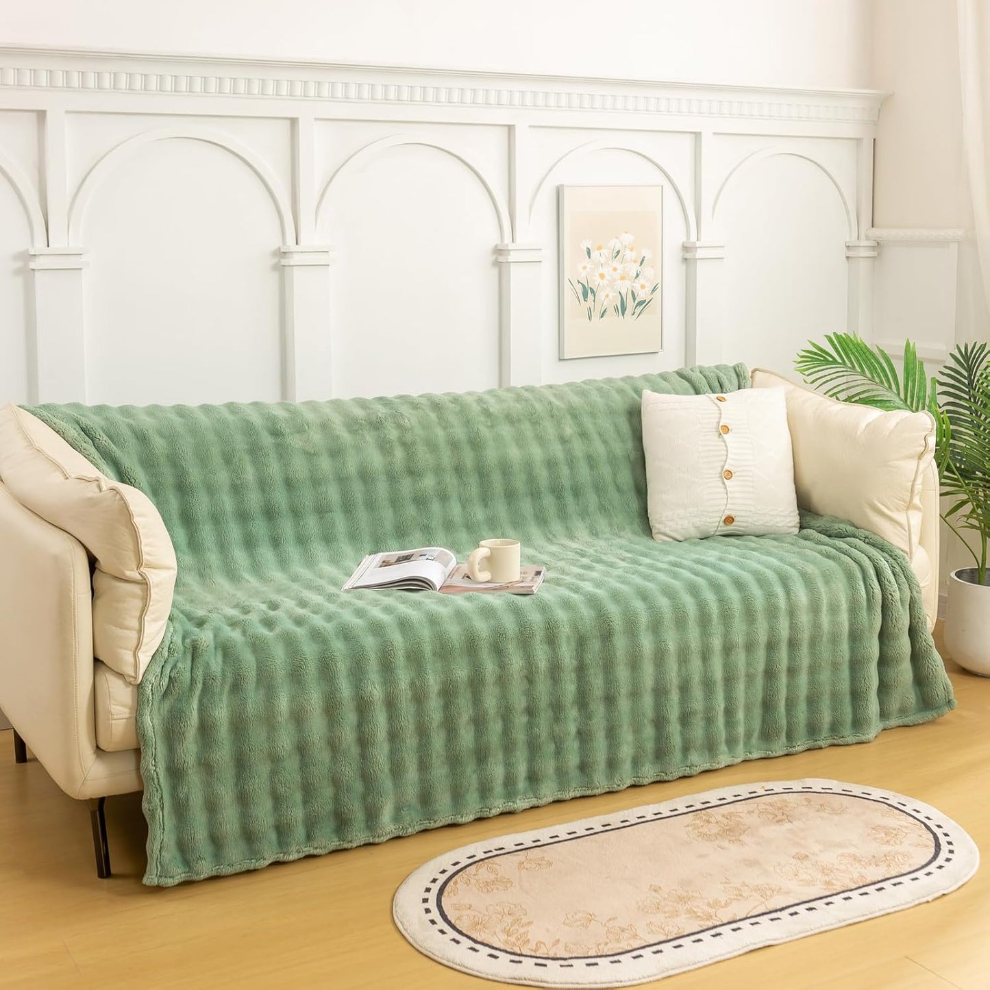 YUSOKI Luxury 3D Bubble Throw Blanket 3.1lb,All Ages,Home Decoration, (Sage Green,60 * 80inches)