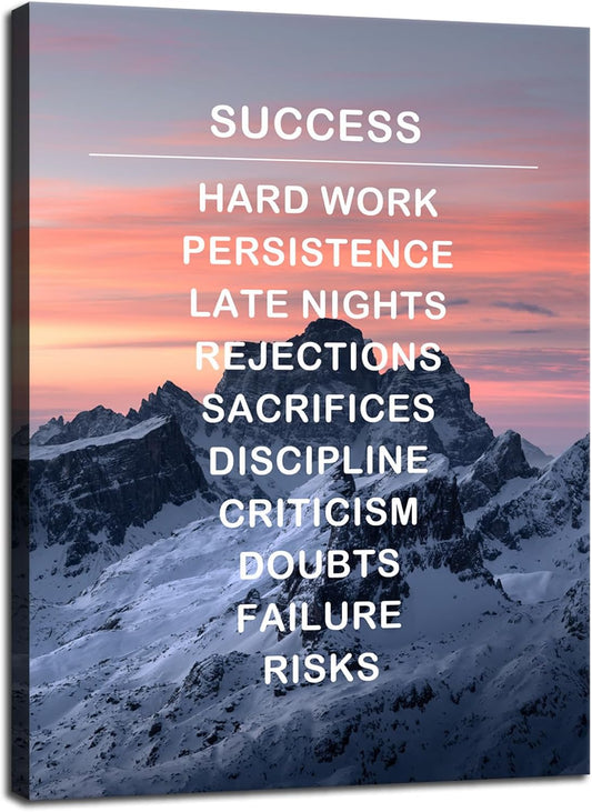 Snow Mountain Motivational Canvas Wall Art Inspirational Success Painting Pictures Inspiring Entrepreneur Posters Prints Artwork Decor Framed for Home Office Living Room Ready to Hang [18''Wx 24''H]