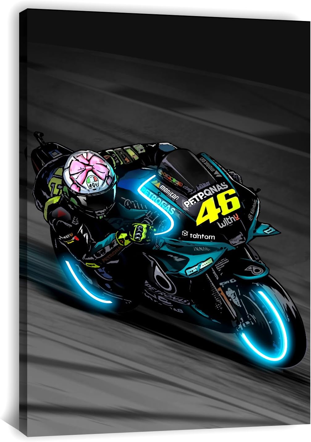 Sorventina Neon-Style Motorcycle Wall Art Prints - Last Dance YZR-M1, 16x24 Wrapped Frame