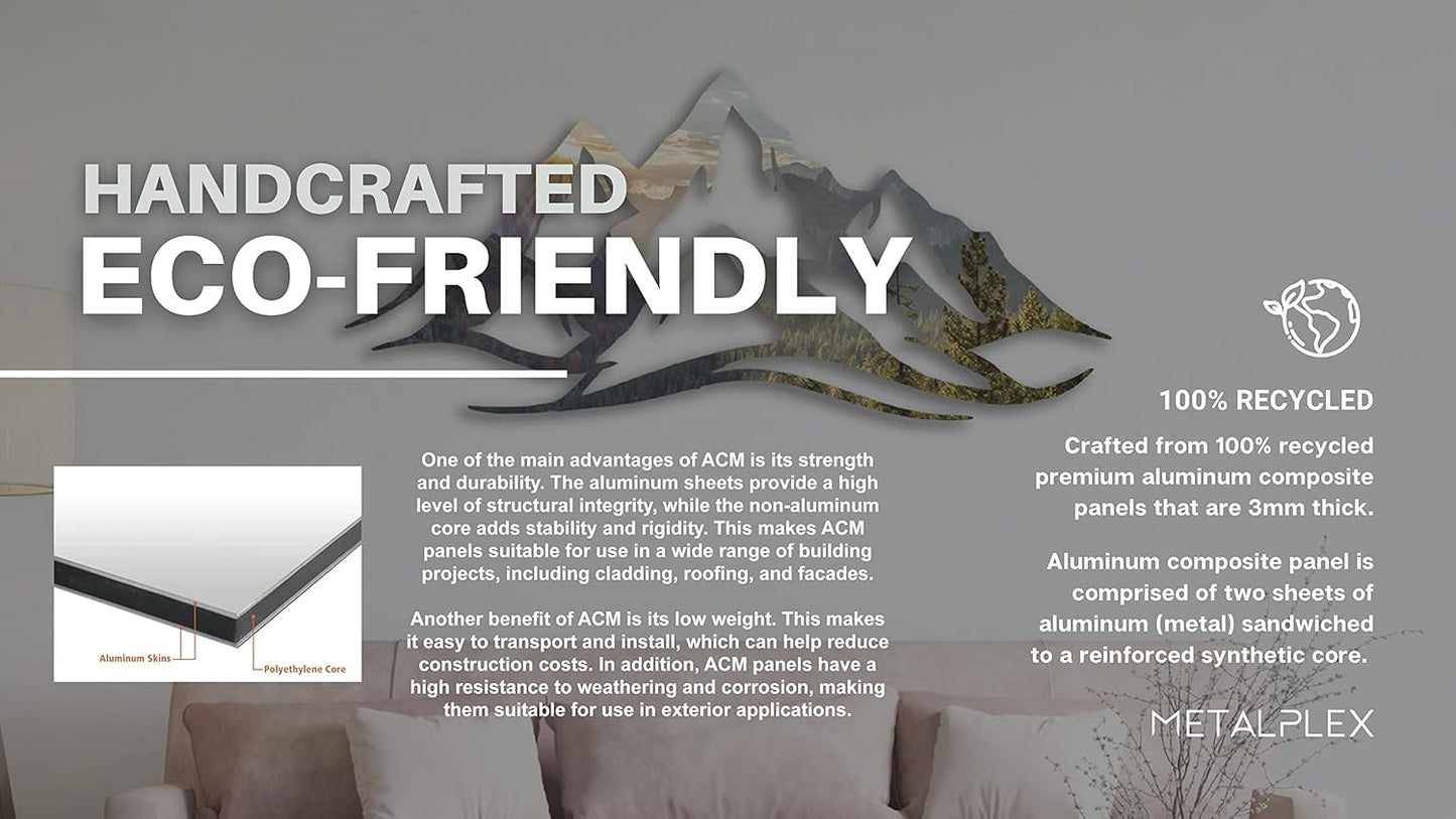 METALPLEX Mountain Range Metal Wall Art - Fade-Resistant and Rust-Free Indoor & Outdoor Aluminum Composite Wall Decor - Home Decor Wall Art For Living Room and Bedroom Decorations - White (47" x 22")