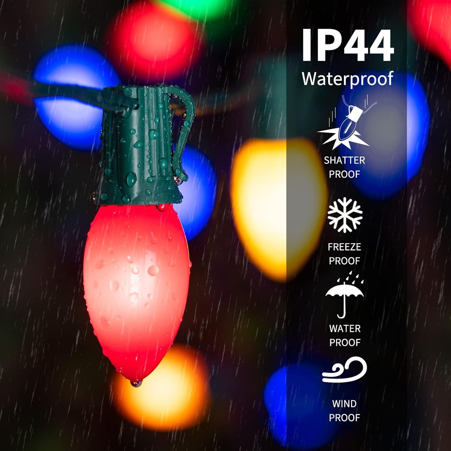 Vintage C9 LED Christmas Lights Outdoor Multicolor, 50 Feet C9 String Lights for Christmas Tree Roofline Holiday Party Indoor Outdoor Garden Patio Backyard Cafe Xmas Decoration, Green Wire