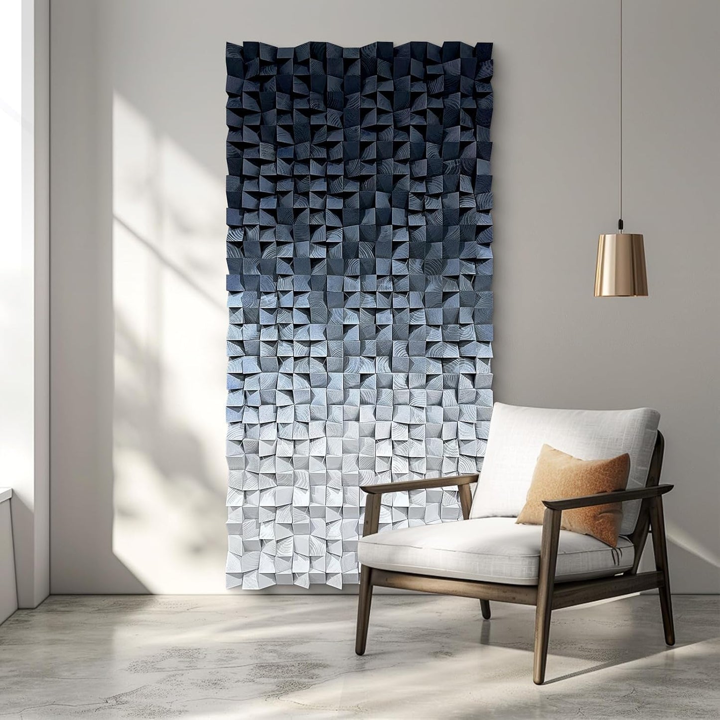 LIUZEYUE - 3D wooden block decoration painting art wall decoration 3D wooden background wall living room bedroom study (blue gray gradient) 23.6 "x 47.2"