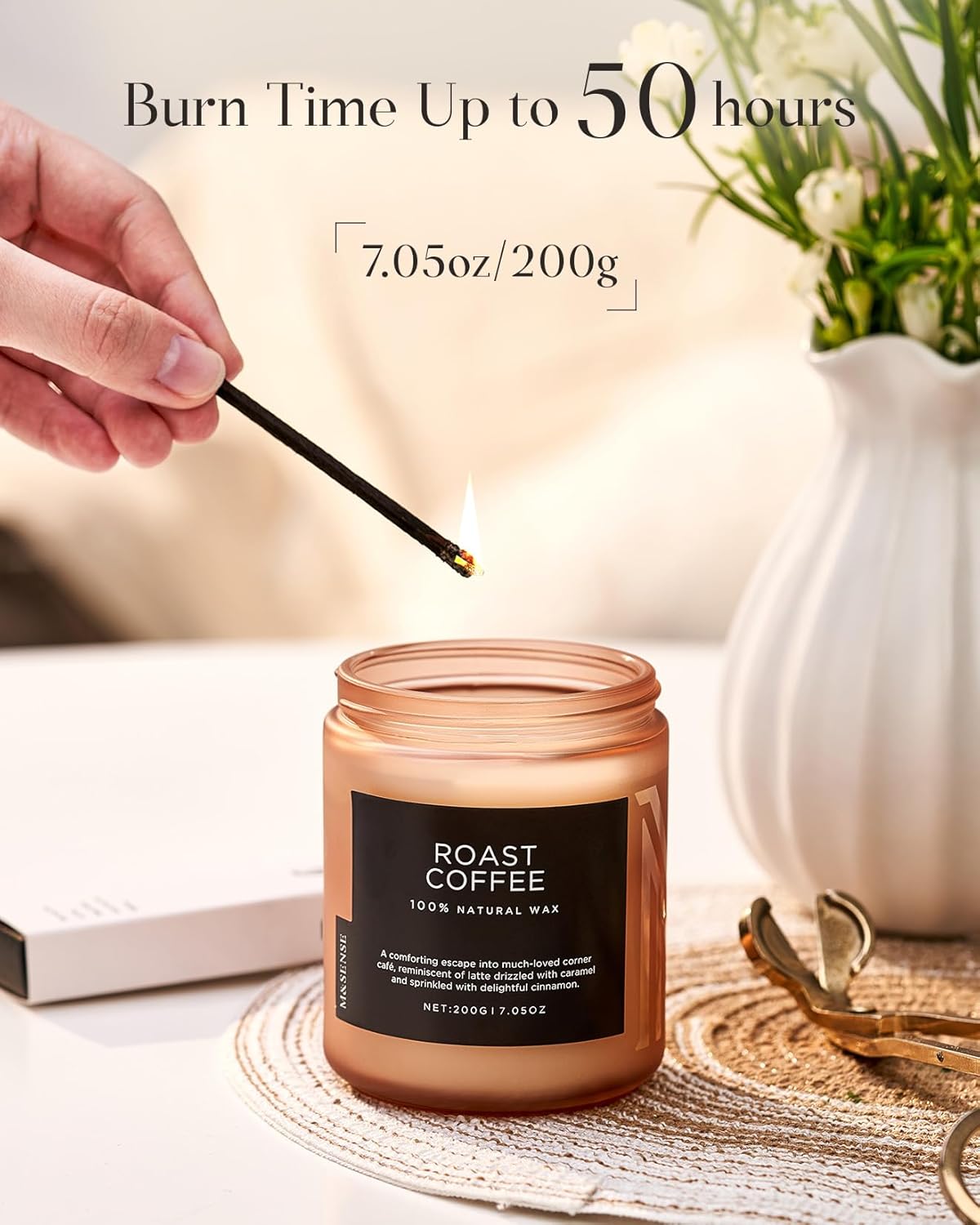 M&SENSE Coffee Candles Scented Strong, Organic Natural Soy Wax for Bedroom Kitchen Home Decor, 7.05oz 50 Hours Slow Burn Candle Highly Scented Candle Housewarming Gift for Men Women