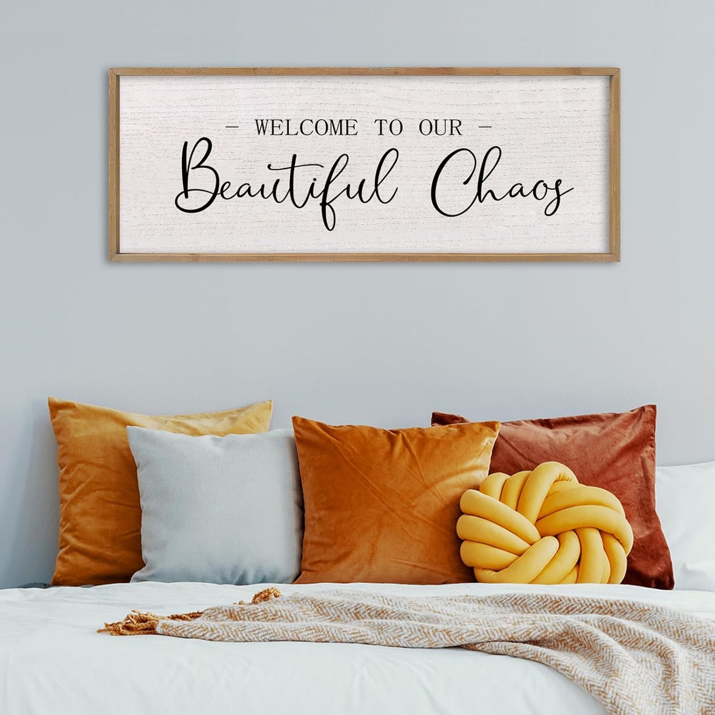 comurdyo Welcome To Our Beautiful Chaos Wall Decor Art 40"X15" for Home Entryway Sign Large Wood Framed Wall Hanging (Wood)