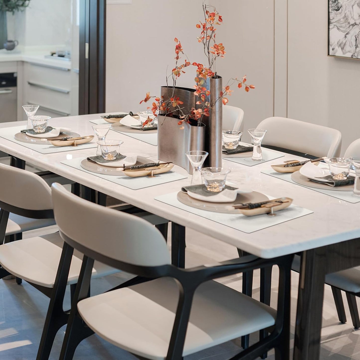 Maxpearl Faux Leather Placemats Set of 6 - Waterproof - Wipe Clean - Heat Resistant - Anti Slip Dining Table Place Mats, Suitable for Indoor & Outdoor Use, 17’’x12’’, Ivory White