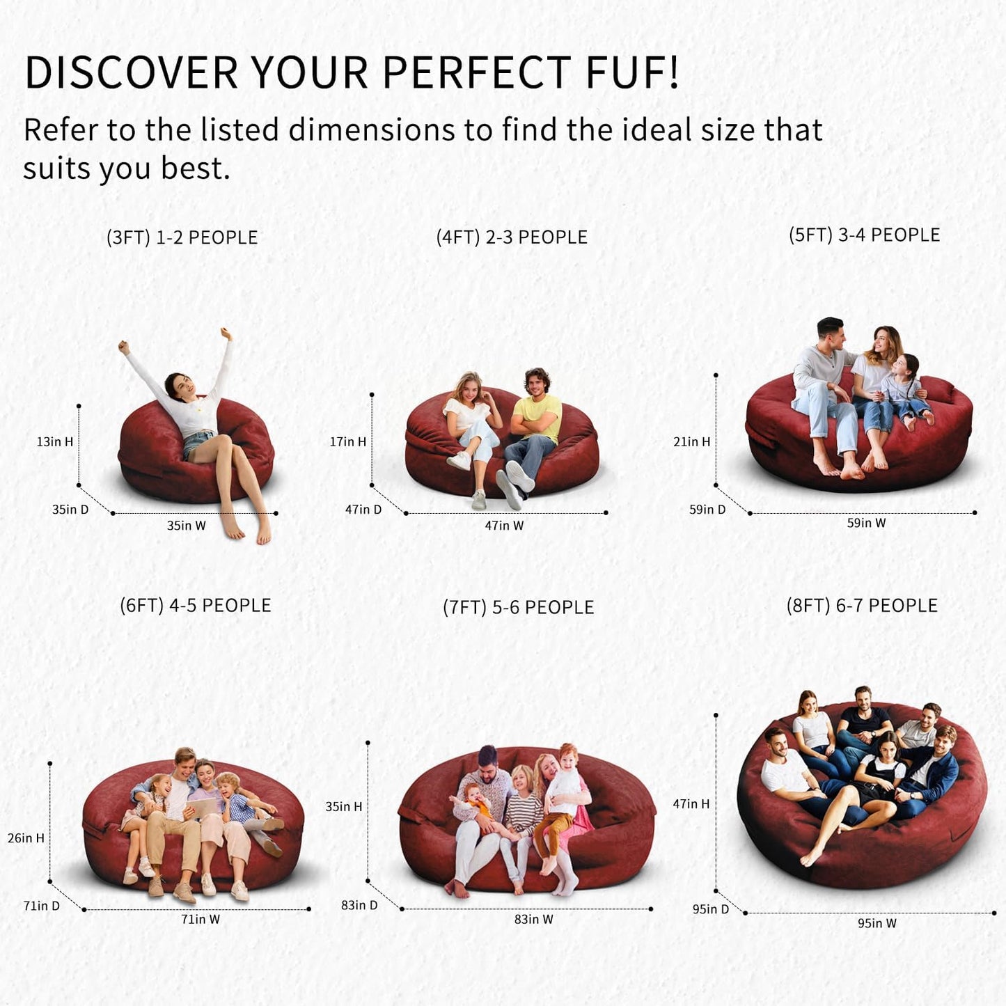 Bean Bag Chair for Adults 6FT,Soft Removable Cover for Teens/Girls Bedroom,Fluffy Giant Round Floor Beanbag Lounger Chairs (No Filler,Claret)