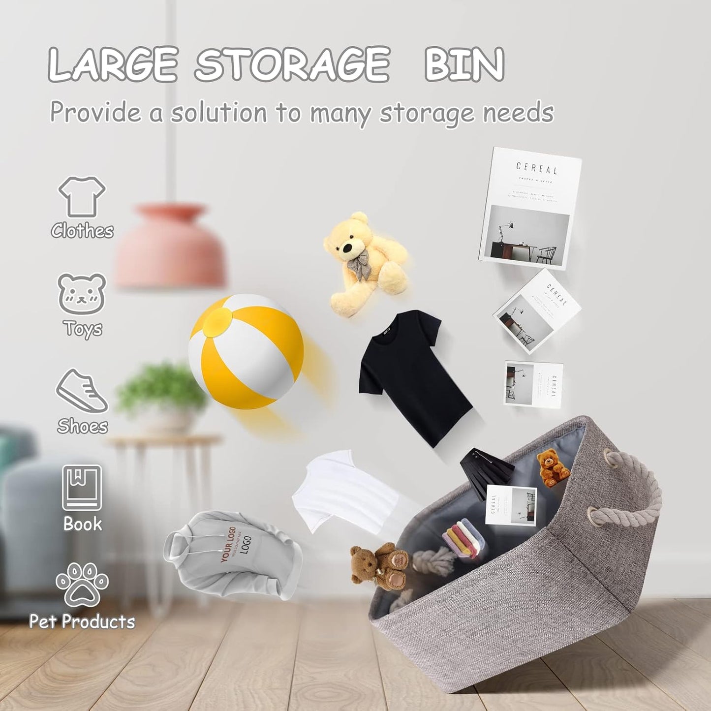 TheWarmHome Large Storage Bins- Storage Baskets for Organizing Shelves, Basket Organizer for Closet Bookshelf Dog Toy Nursery Clothes Laundry Home Organization, Fabric Storage Cubes W/Handles