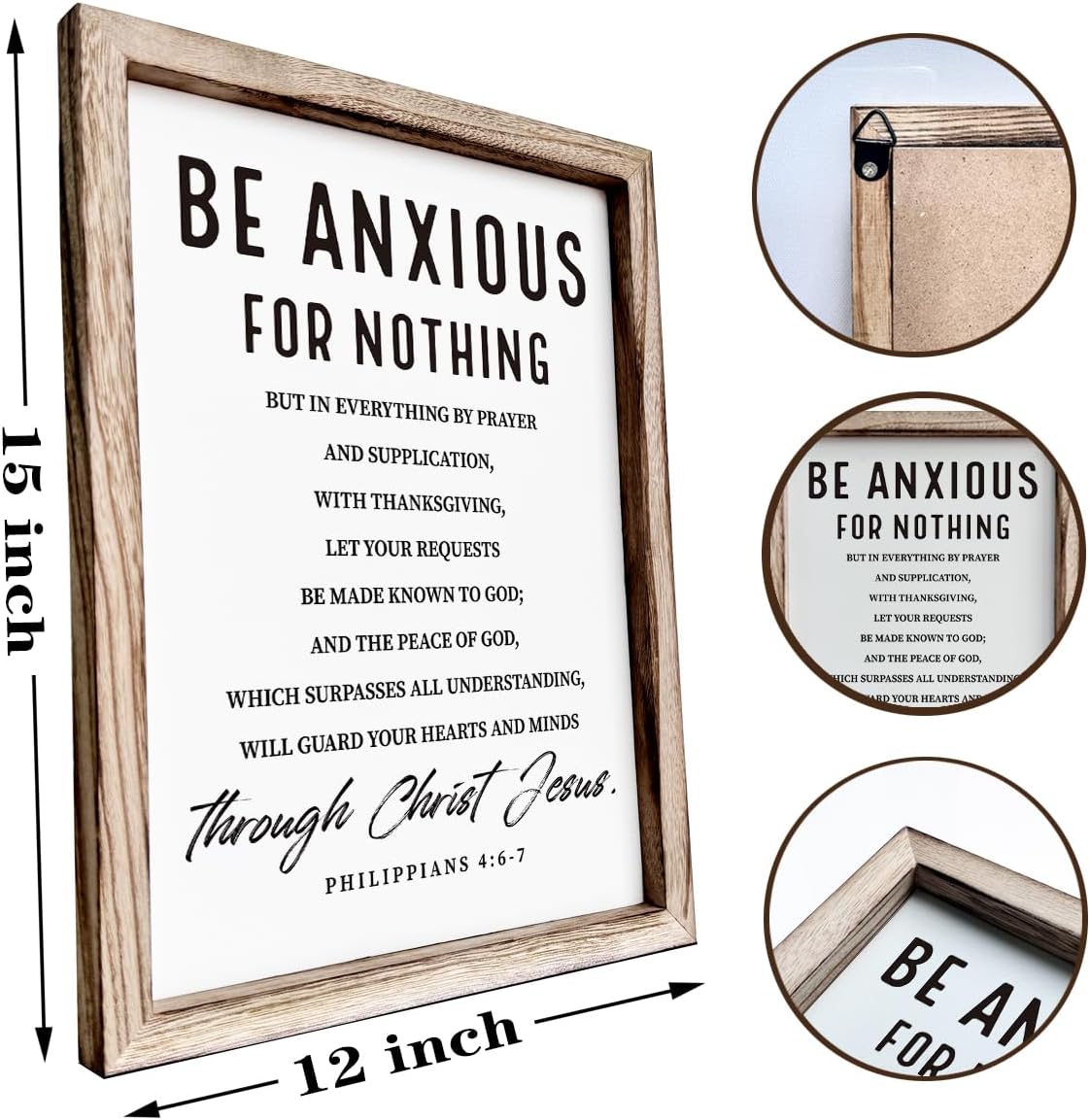 Christian Wooden Wall Signs, Farmhouse Home Decor, Christian Hanging Decor, Living Room Decors, Framed Wall Plaque Sign 15 * 11.5 inches, Be Anxious for Nothing Sign