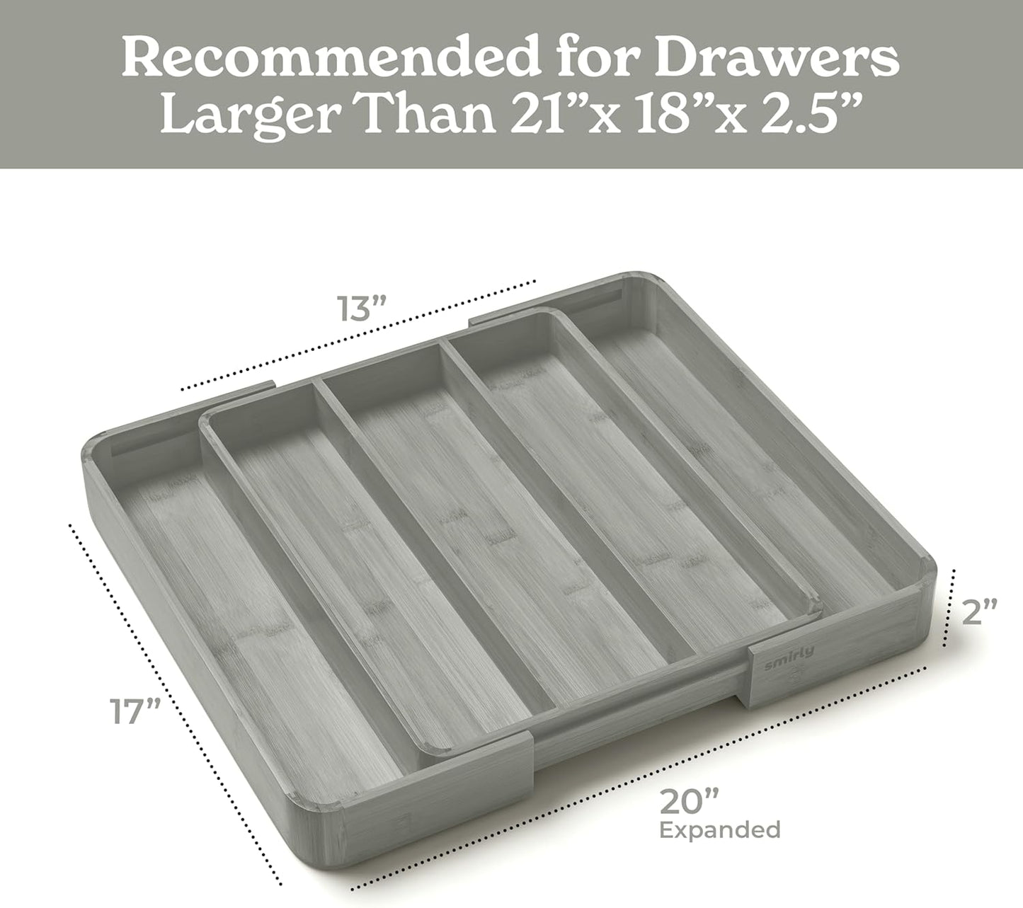 SMIRLY Silverware Drawer Organizer – Bamboo Kitchen Drawer Organizer, Adjustable Utensil Holder and Cutlery Tray, Drawer Dividers for Flatware and Kitchen Utensils