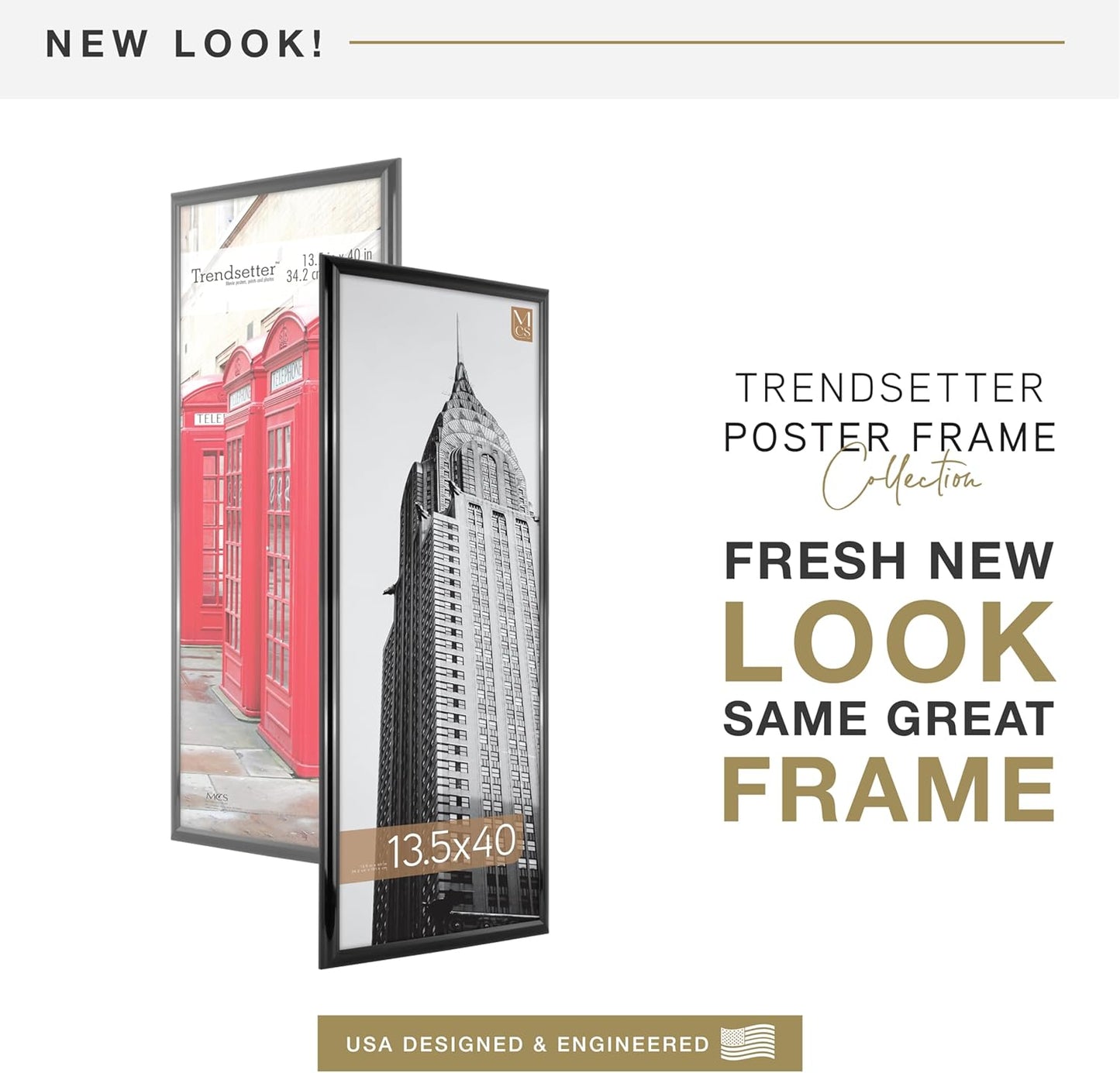 MCS Trendsetter 13.5x40 Poster Frame Black High-Gloss, Vertical & Horizontal Wall Hanging Large Picture Frame for Photos, Posters & Art Prints (1-Pack)