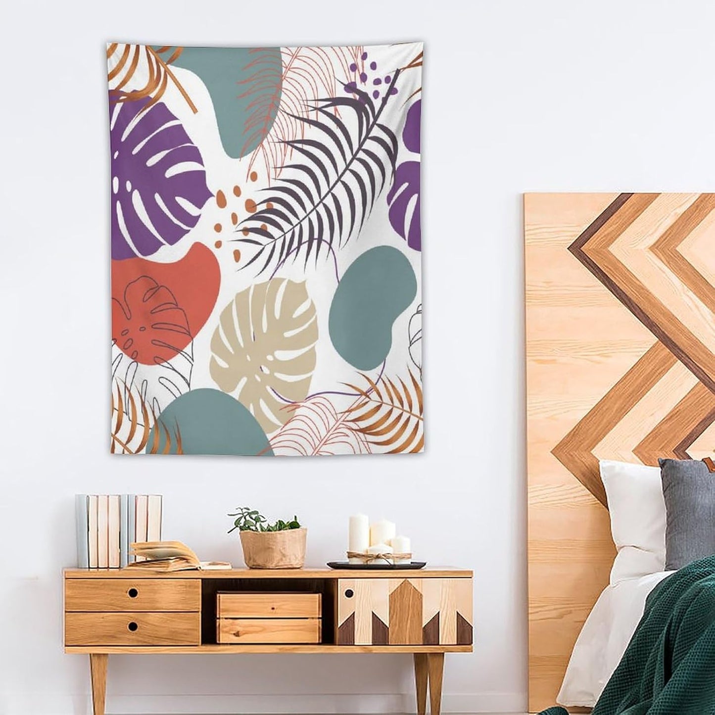 ICMOLYYENLO Tropical Green Leaves Tapestry, Exotic Leaves Beautiful Bedroom Wall Hanging, Floral Poster Blanket for Bedroom Living Room Dormitory Apartment 30x40 Inch