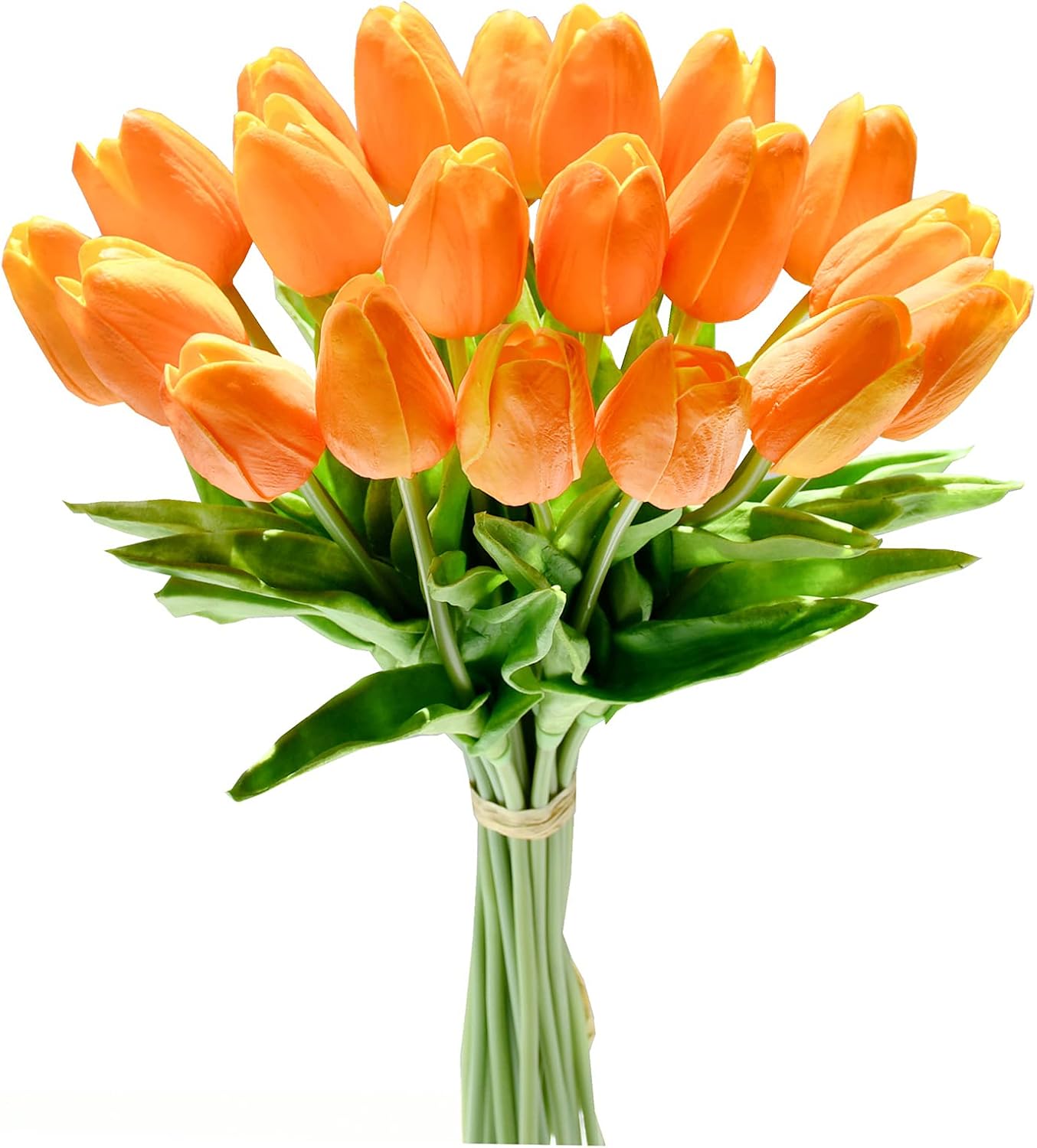 Mandy's Artificial Tulips 20 Stems Orange PU Faux Flowers for Wedding Home Decor 13.5 Inch