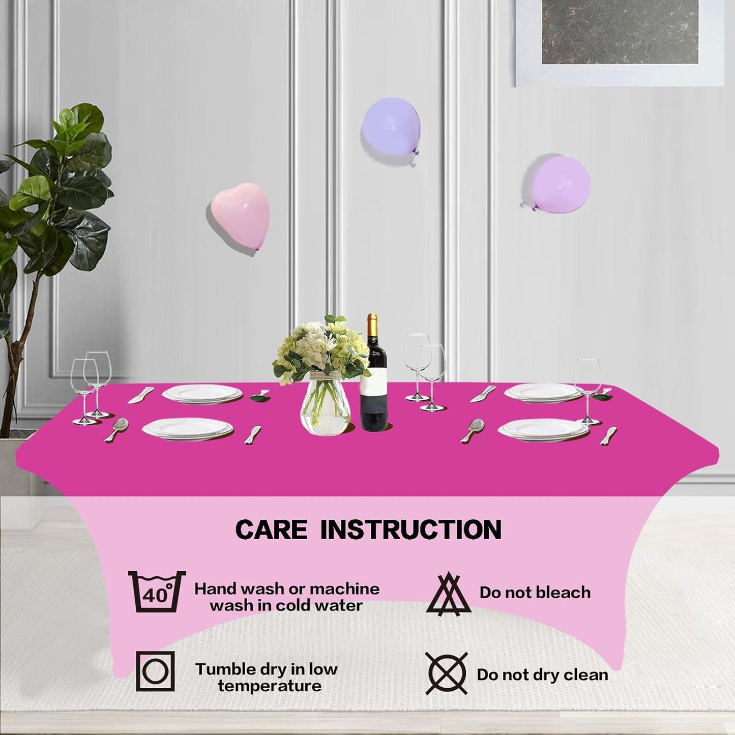 IVAPUPU 8FT Table Cloth for Rectangular Fitted Events Stretch Fuchsia Table Covers Washable Cover Spandex Tablecloth Protector for Party, Wedding, Cocktail, Banquet, Festival