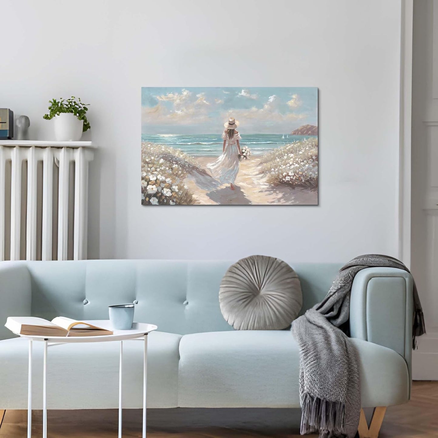 cozy country Beach Wall Art 36"x24" - Coastal Pictures Ocean Canvas Decor - Nautical Artwork Seascape Hand Painting for Girls Room, Sea House