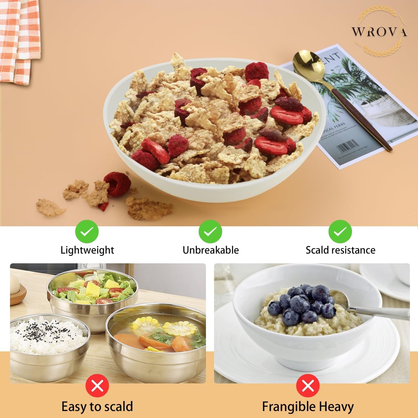 65oz Large Salad Bowls Ivory - Wheat Straw Salad bowls Set of 4 - Unbreakable Salad Bowls Dishware & Microwave Safe - BPA Free Bowls for kitchen,camping