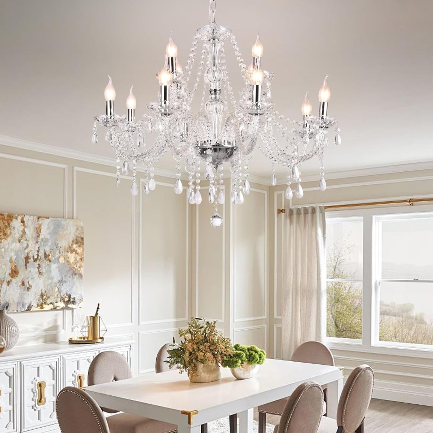 Modern Elegant 15 Lights K9 Crystal Glass Chandelier Pendant Ceiling Lighting European Style for Dining Living Room Bedroom Transparent,15 E12 Bulbs Required